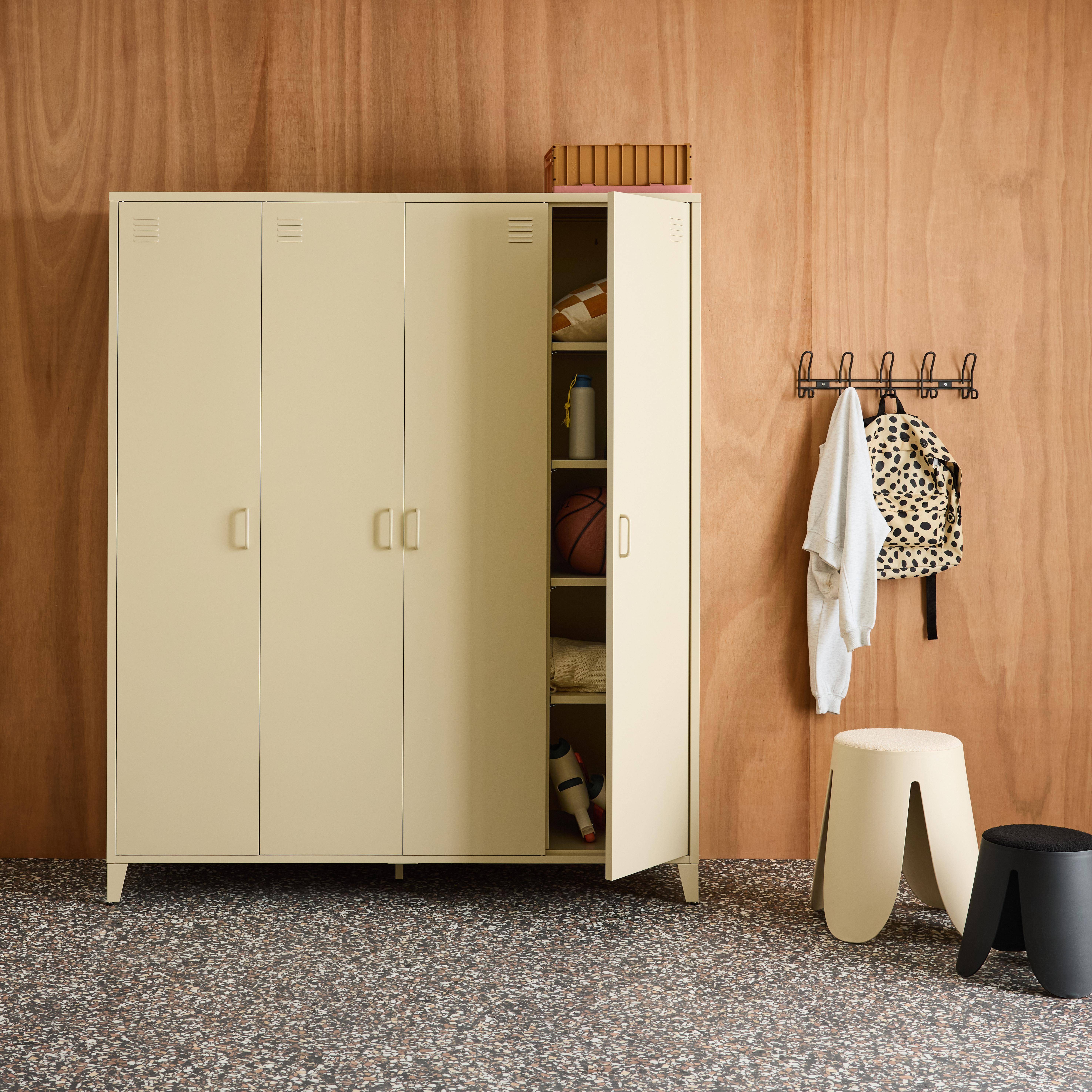 Industrial metal wardrobe for bedroom, 4 doors, 10 shelves, 1 hanging rail, Soho, Beige, 150x50x180 cm Photo3