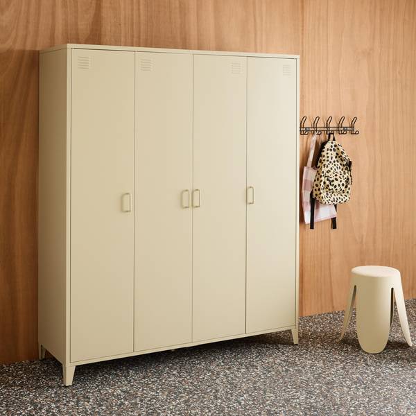 Industrieller Metall-Kleiderschrank, beige, mit 4 Türen I sweeek