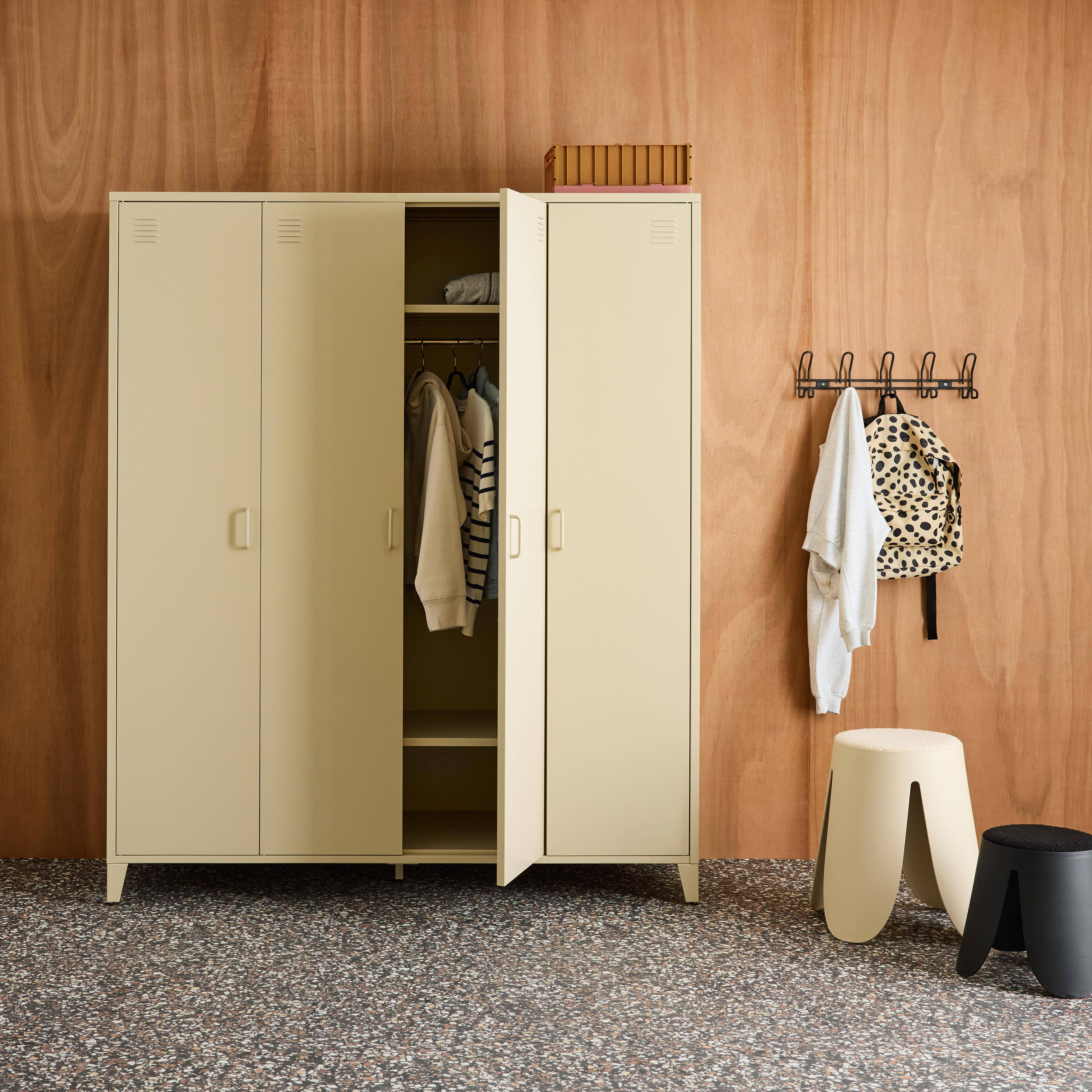 Industrial metal wardrobe for bedroom, 4 doors, 10 shelves, 1 hanging rail, Soho, Beige, 150x50x180 cm,sweeek,Photo2
