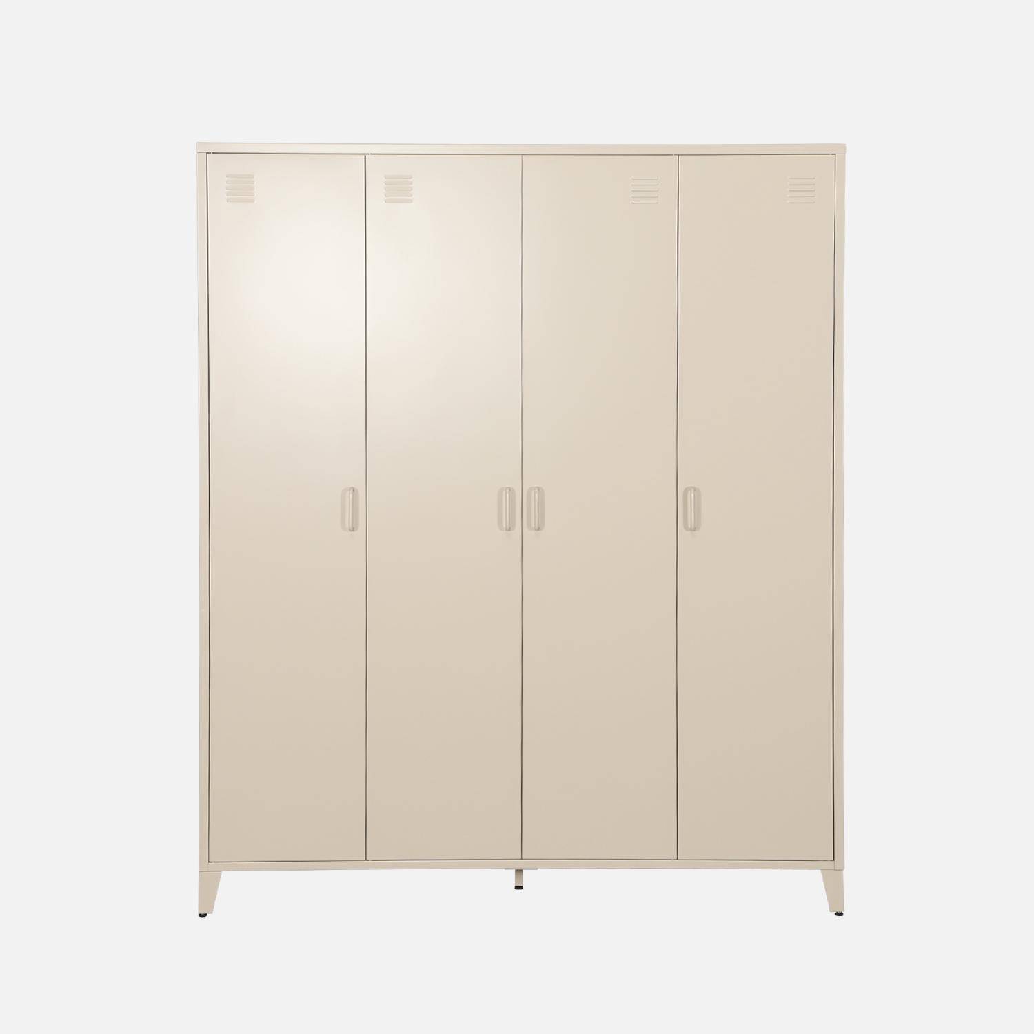 Armadio camera guardaroba industriale in metallo 4 ante, 9 ripiani, 1 appendiabiti, Soho, Beige, 181x150x53 cm,sweeek,Photo1