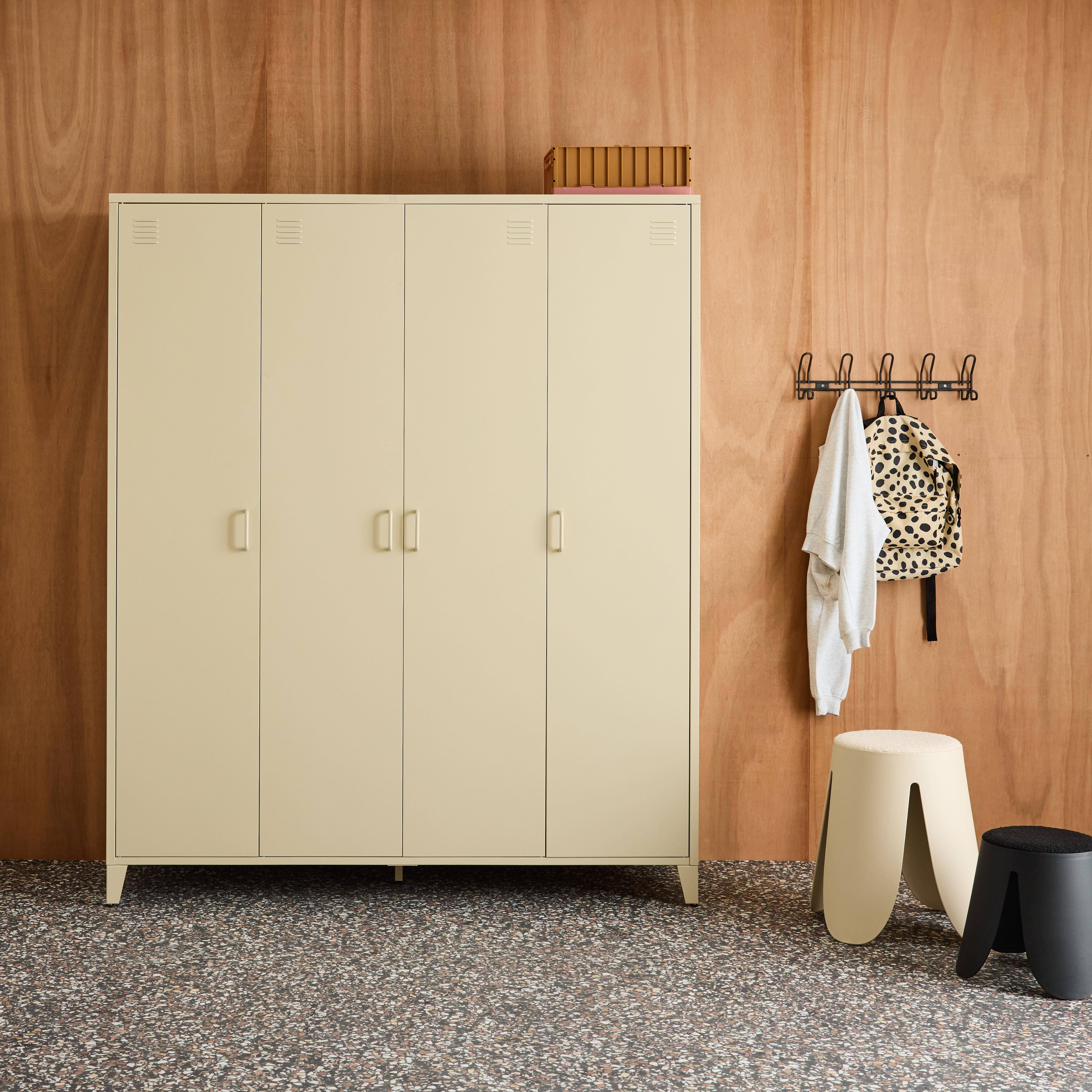 Industrial metal wardrobe for bedroom, 4 doors, 10 shelves, 1 hanging rail, Soho, Beige, 150x50x180 cm,sweeek,Photo1
