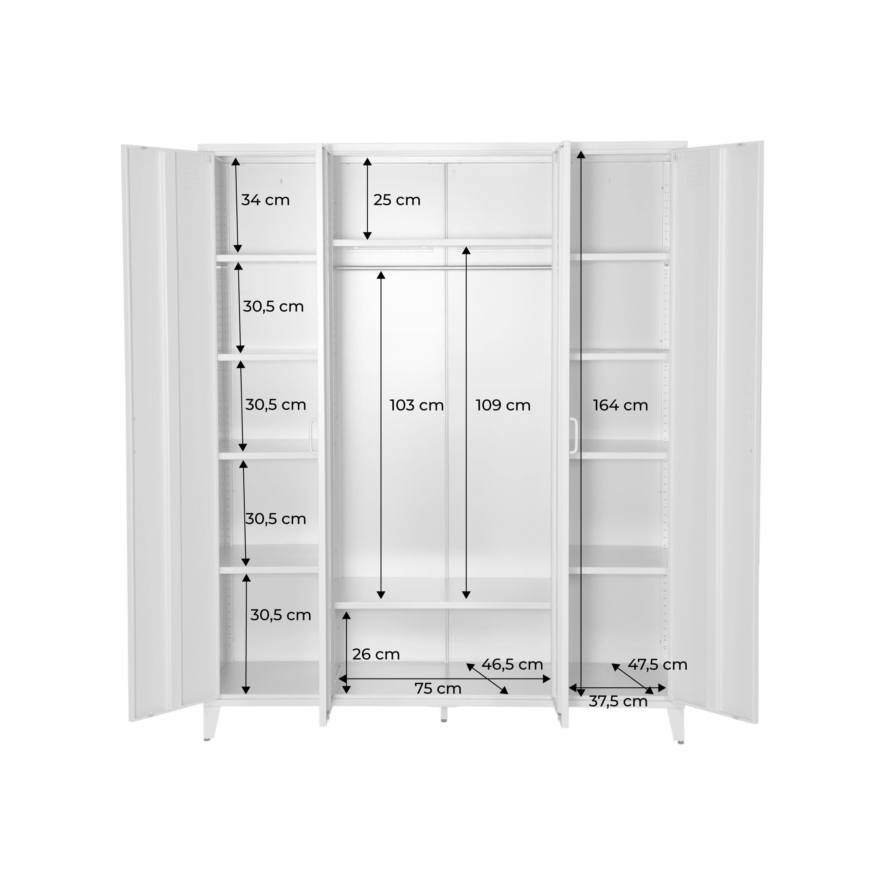 Industrial metal wardrobe for bedroom, 4 doors, 10 shelves, 1 hanging rail Beige 150x50x180 cm - Soho,sweeek,Photo9