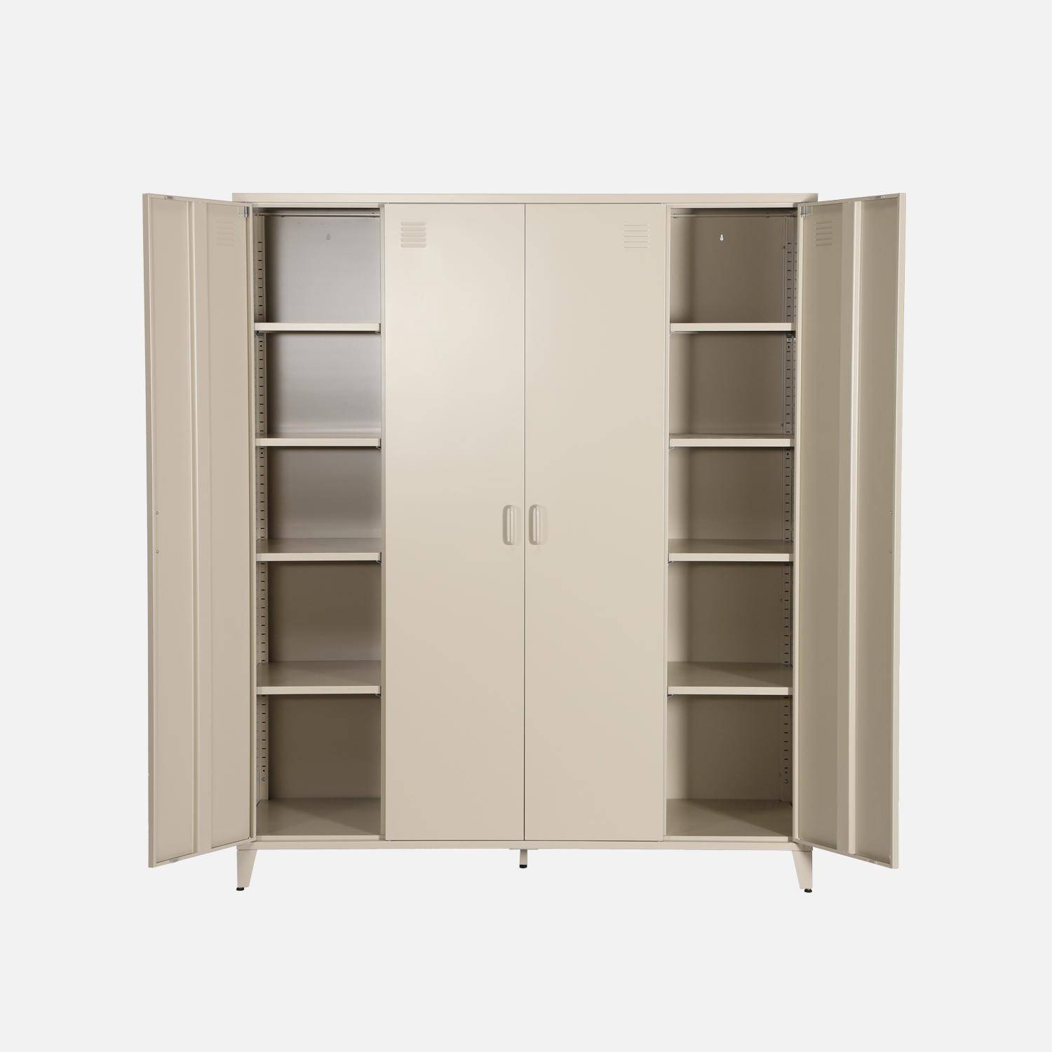 Armadio camera guardaroba industriale in metallo 4 ante, 9 ripiani, 1 appendiabiti, Soho, Beige, 181x150x53 cm,sweeek,Photo2