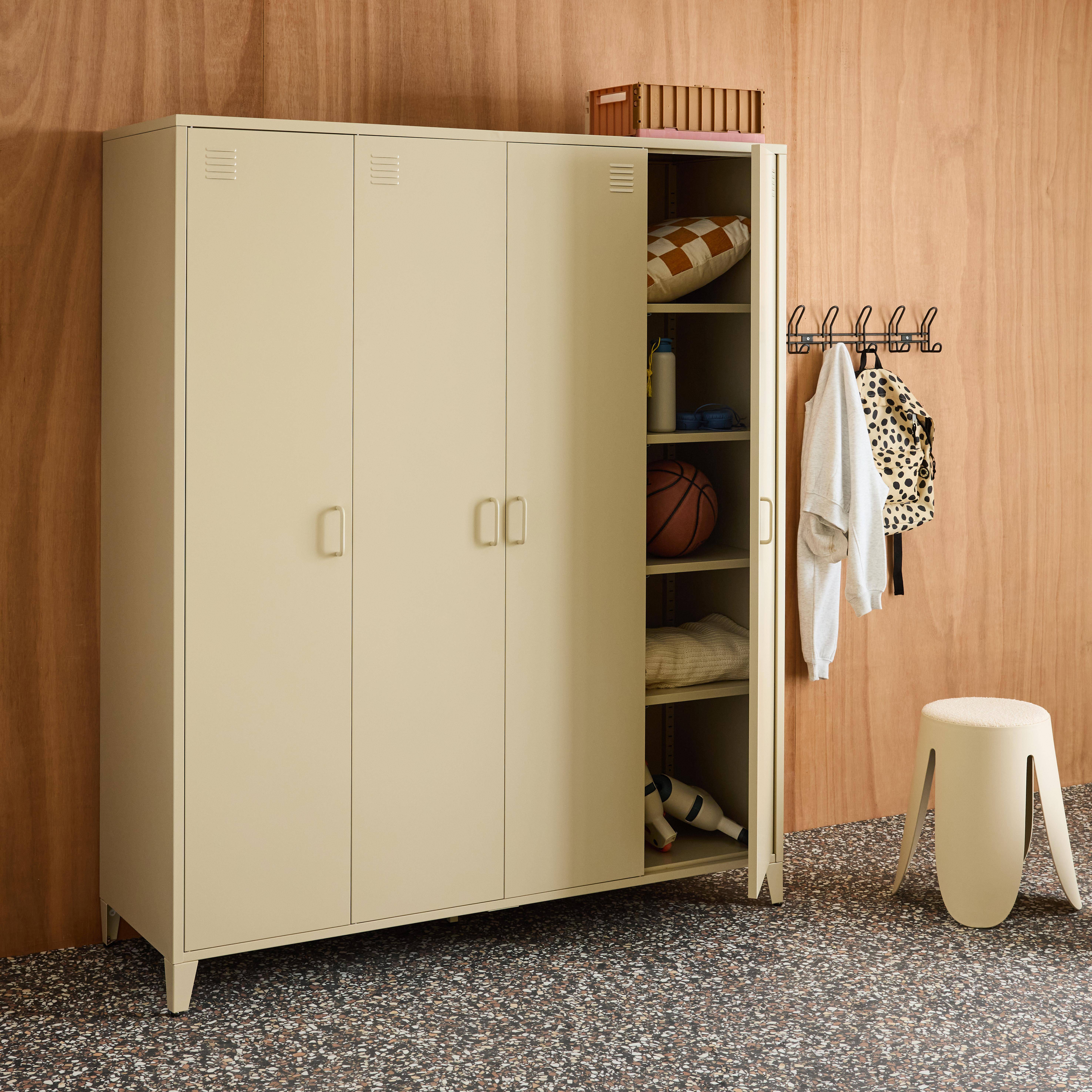 Industrial metal wardrobe for bedroom, 4 doors, 10 shelves, 1 hanging rail, Soho, Beige, 150x50x180 cm,sweeek,Photo5
