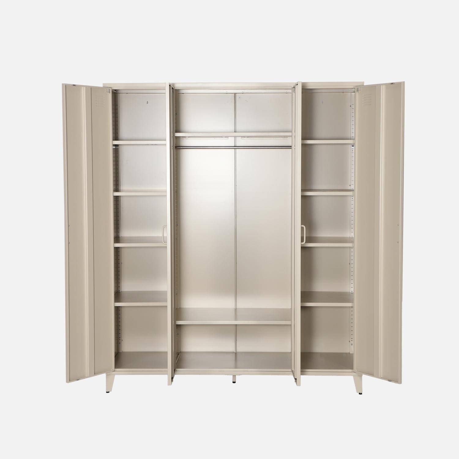Armadio camera guardaroba industriale in metallo 4 ante, 9 ripiani, 1 appendiabiti, Soho, Beige, 181x150x53 cm,sweeek,Photo3