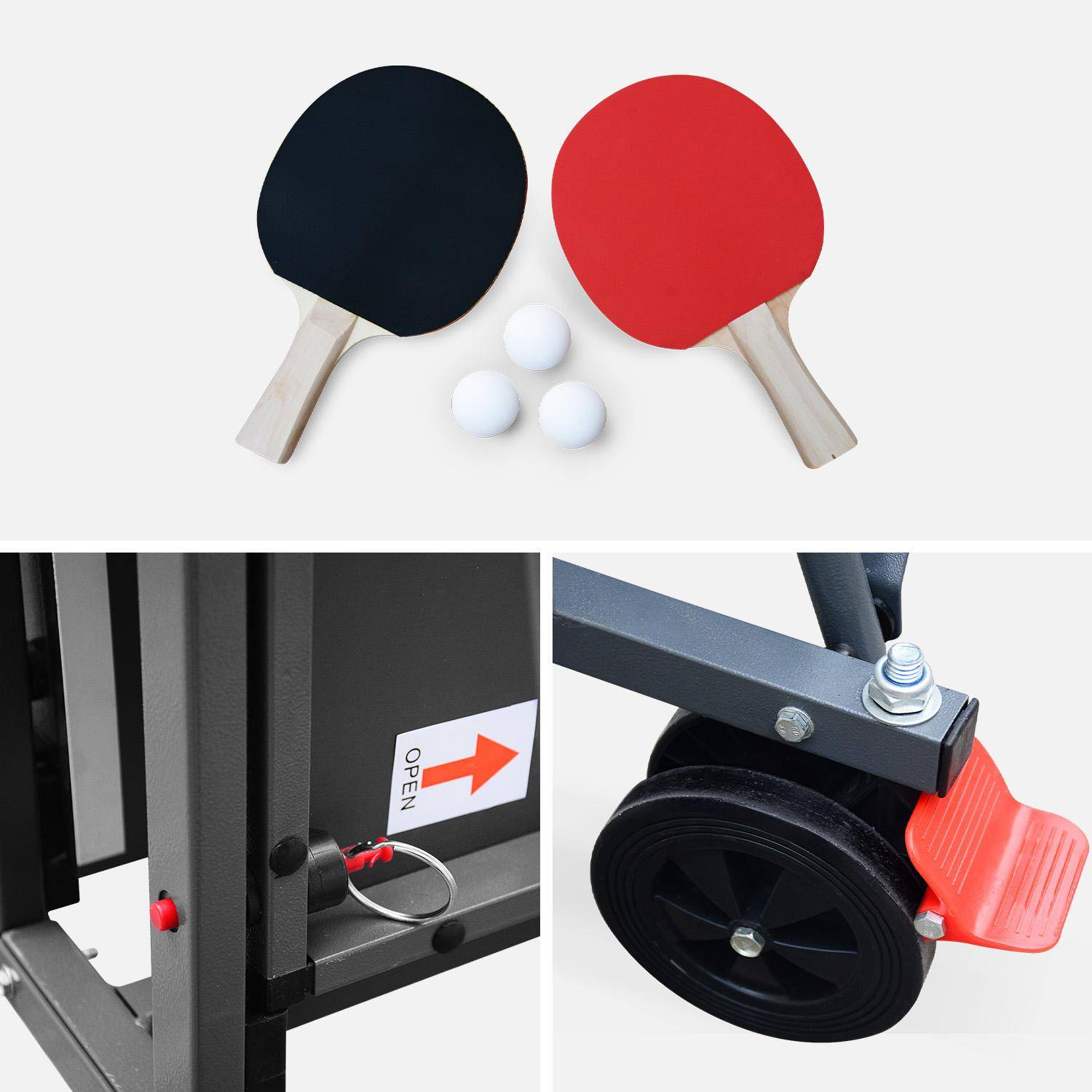 Mesa de ping pong interior plegable con 2 raquetas y 3 pelotas, 274cm Gris - 274x152.5x76 cm,sweeek,Photo6