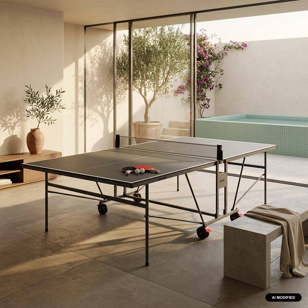 Mesa de ping pong interior plegable con 2 raquetas y 3 pelotas, 274cm Gris - 274x152.5x76 cm,sweeek,Photo1