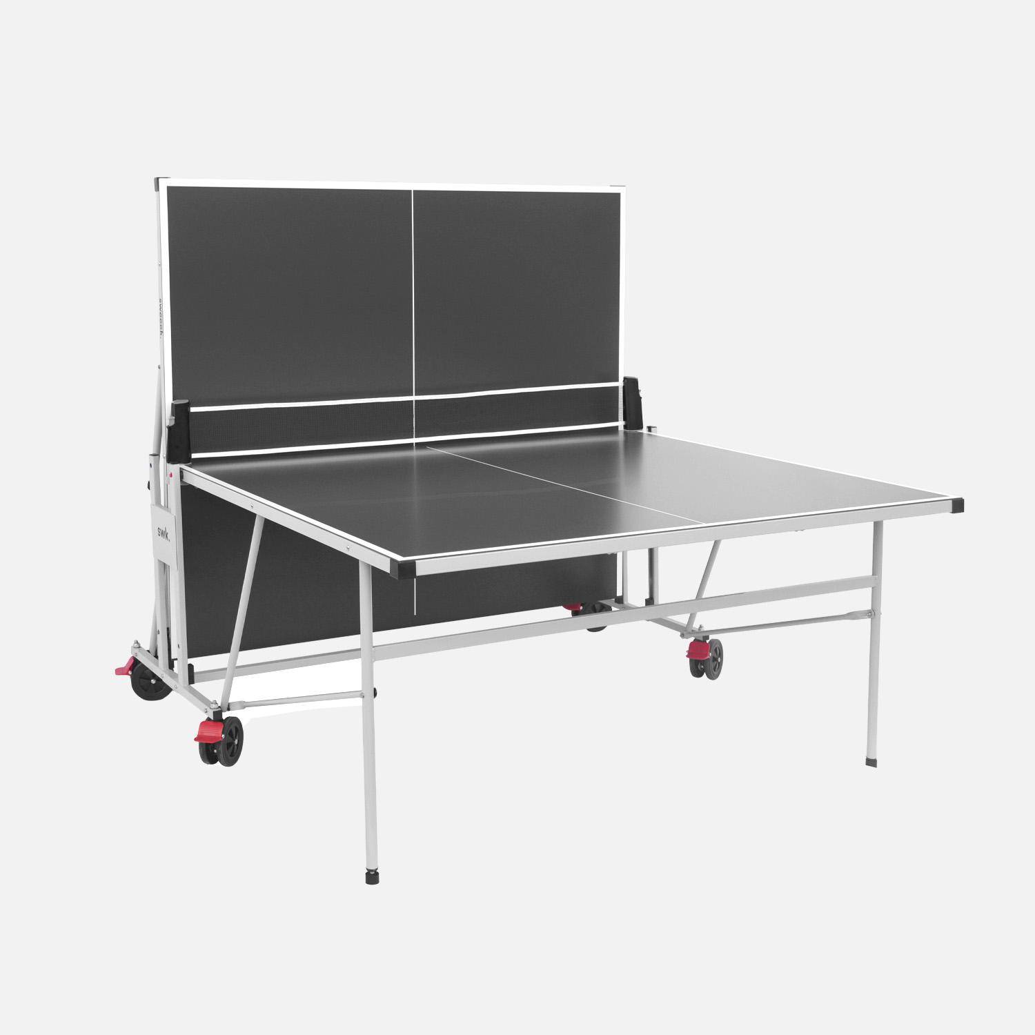Table de ping pong OUTDOOR grise - table pliable avec 2 raquettes et 3 balles, pour utilisation extérieure, sport tennis de table,sweeek,Photo2