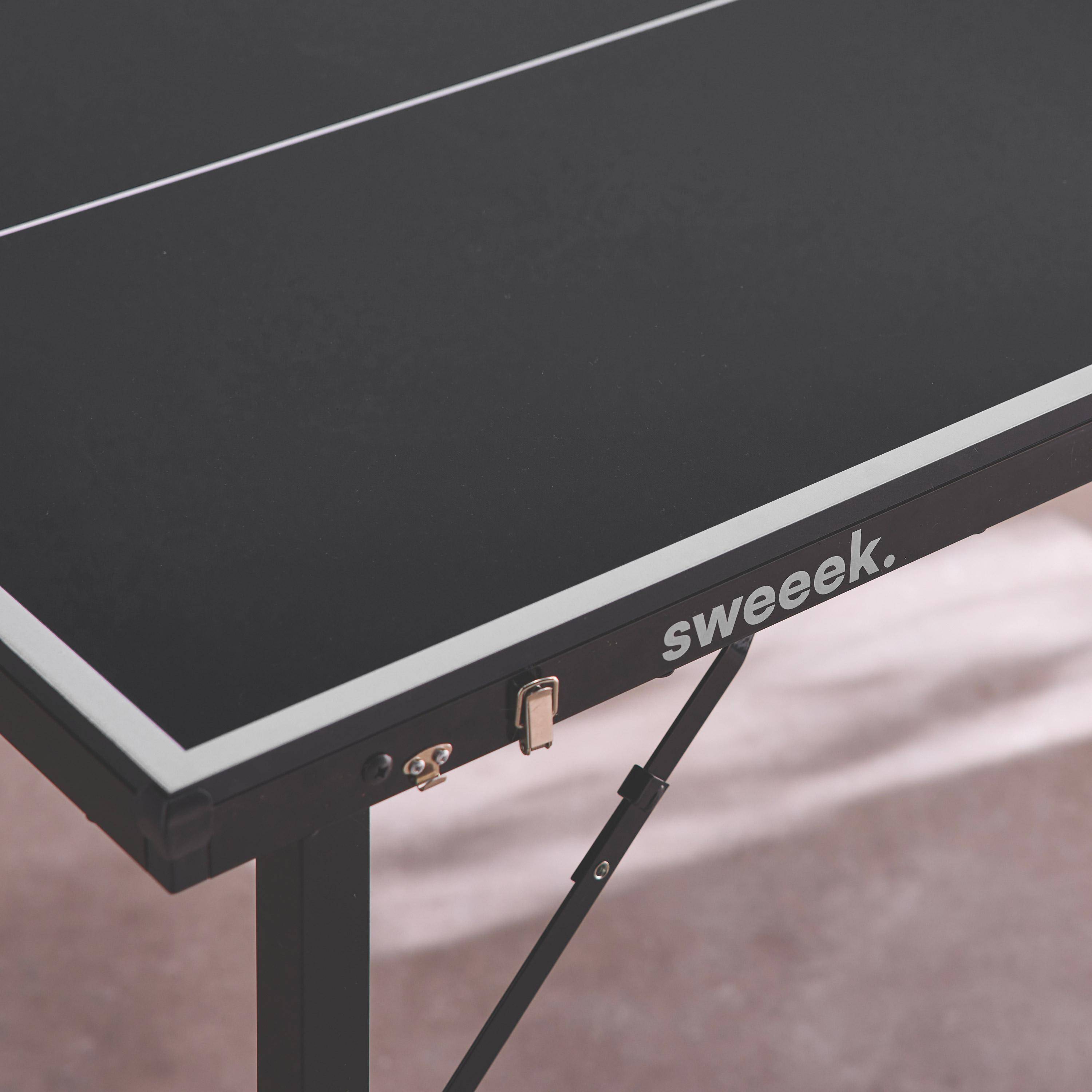 Mini-Tischtennisplatte 150x75 cm - schwarzer Klapptisch Indoor, mit 2 Schlägern und 3 Bällen, für den Innenbereich, zusammengeklappt als Koffer, Tischtennissport Photo3