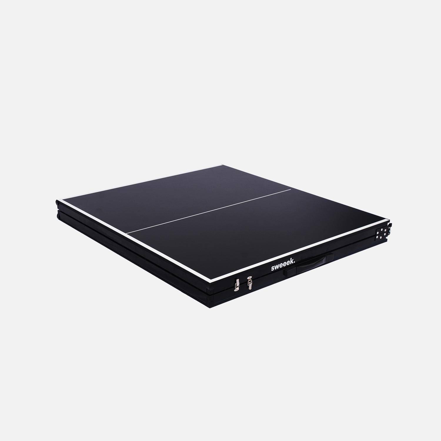 Medium indoor table tennis table with 2 bats and 3 balls, Medium folding table tennis table, Black, 180x102x76 cm,sweeek,Photo4