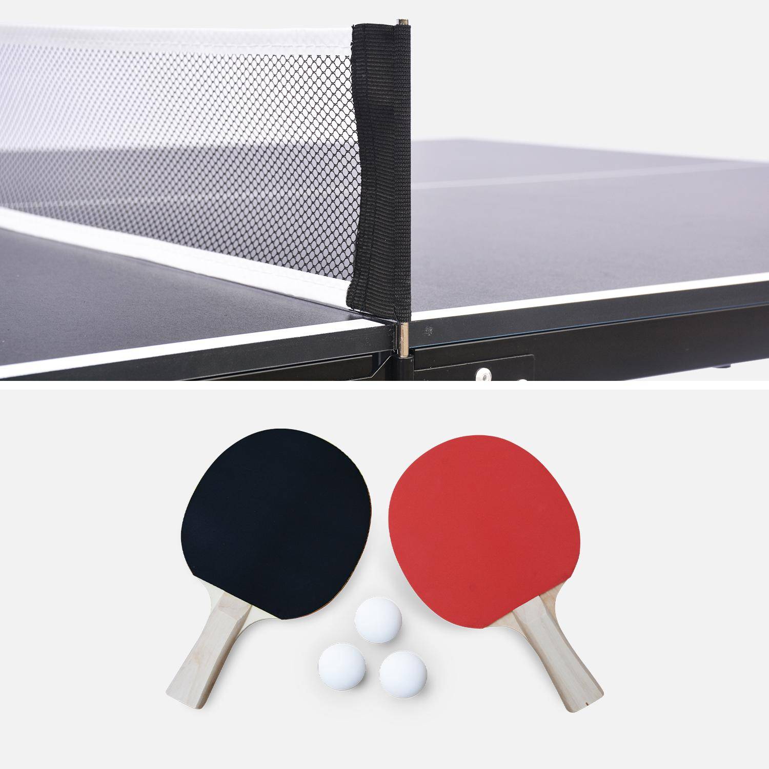 Medium indoor table tennis table with 2 bats and 3 balls, Medium folding table tennis table, Black, 180x102x76 cm,sweeek,Photo6