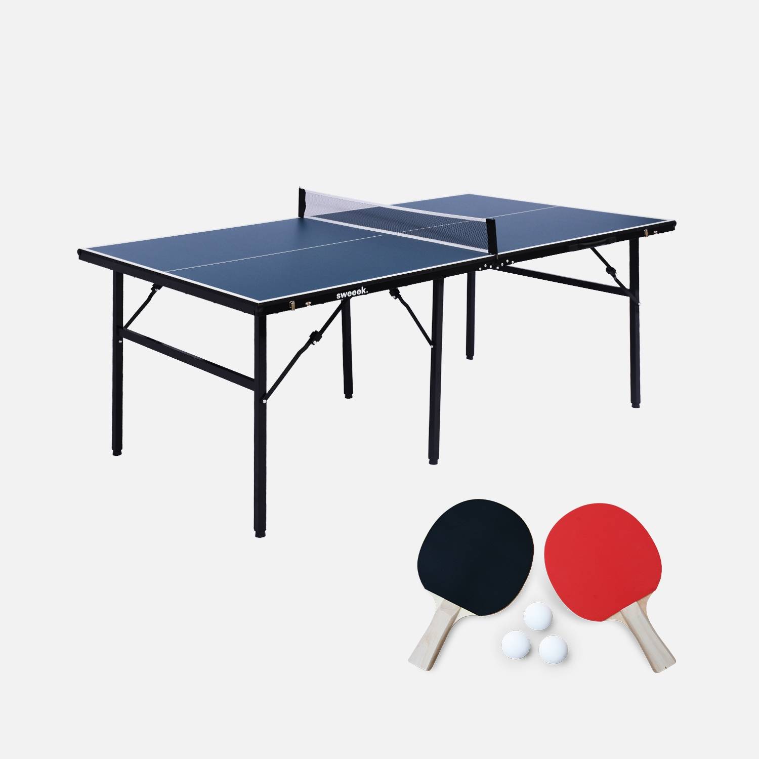 Mesa de ping pong para exteriores mediana con 2 raquetas y 3 pelotas, 180cm, Azul
