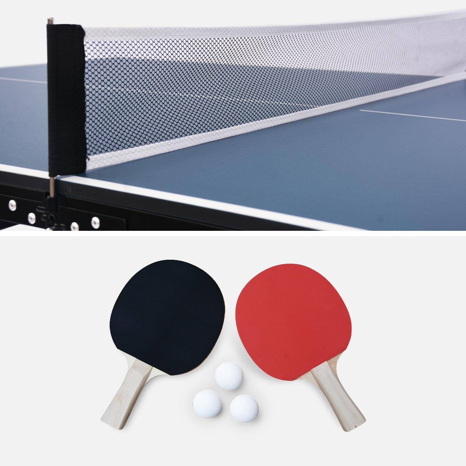 Medium indoor table tennis table with 2 bats and 3 balls, Medium folding table tennis table, Blue, 180x102x76 cm,sweeek,Photo6