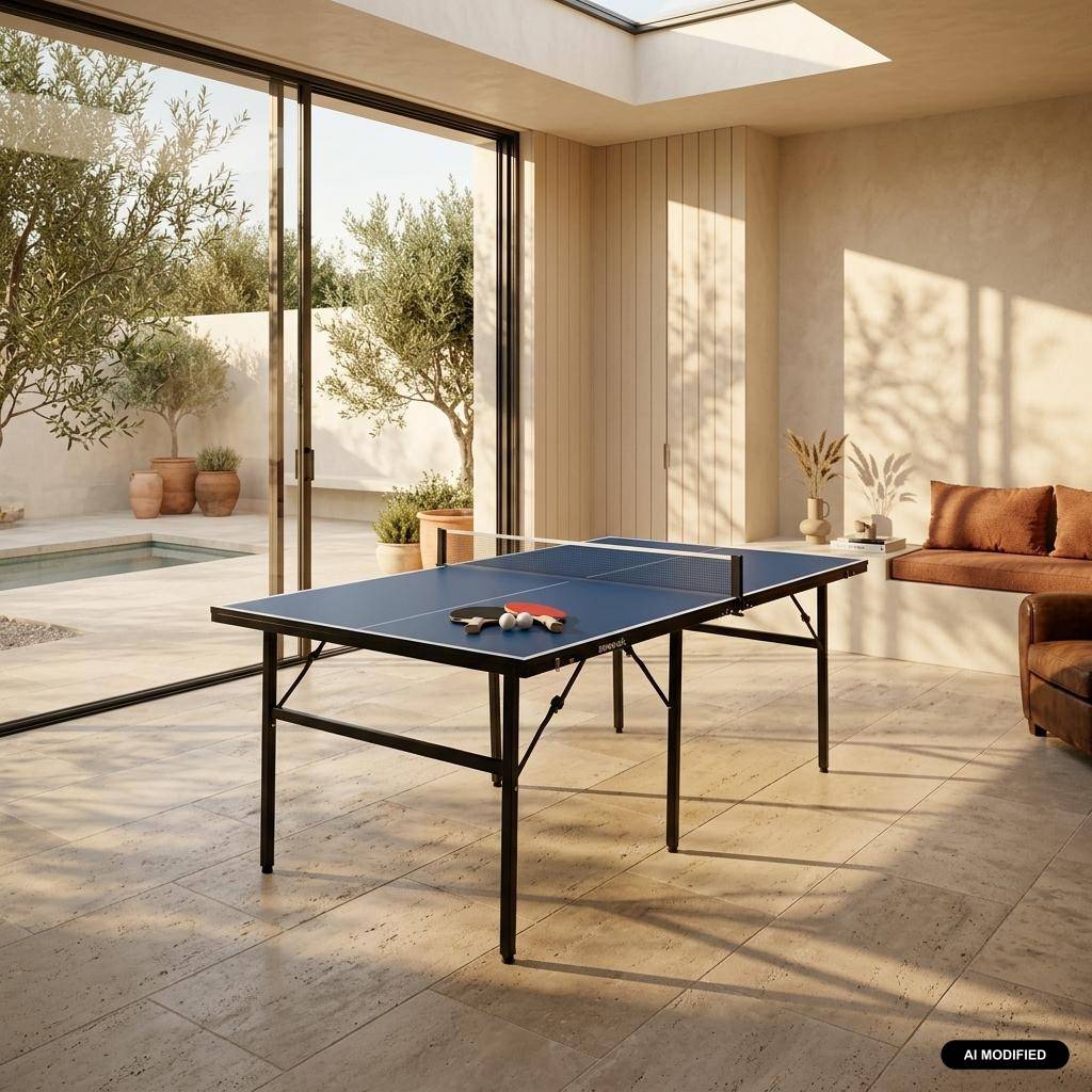 Medium indoor table tennis table with 2 bats and 3 balls, Medium folding table tennis table, Blue, 180x102x76 cm Photo1