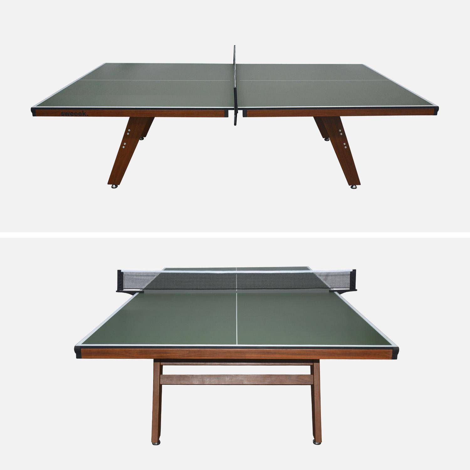 Mesa de ping pong interior deluxe con 2 raquetas y 3 pelotas, Mesa de ping pong deluxe, Verde kaki, 274x152.5x76 cm Photo2