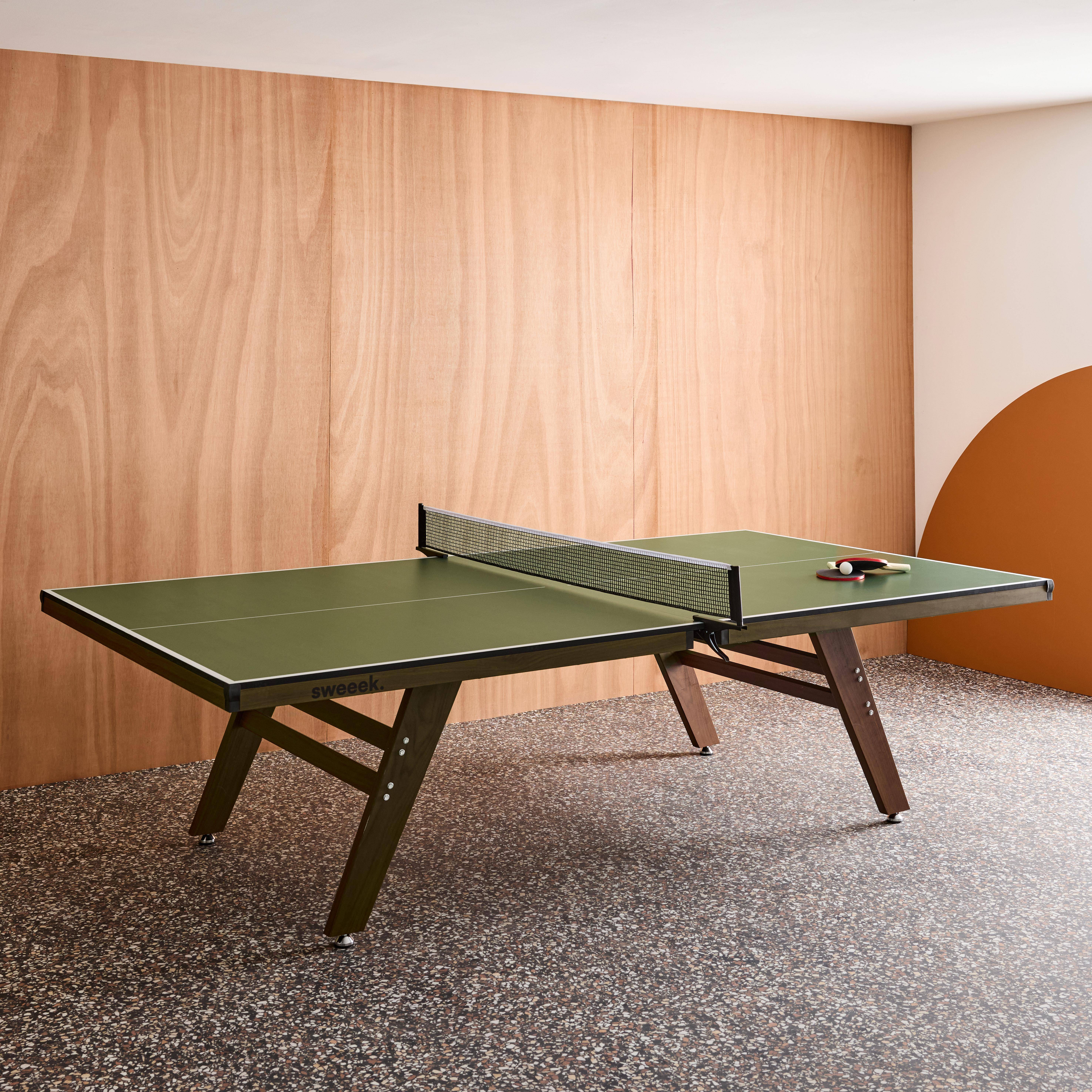 Mesa de ping pong interior deluxe con 2 raquetas y 3 pelotas, 273.5cm Verde kaki - 274x152.5x76 cm,sweeek,Photo4