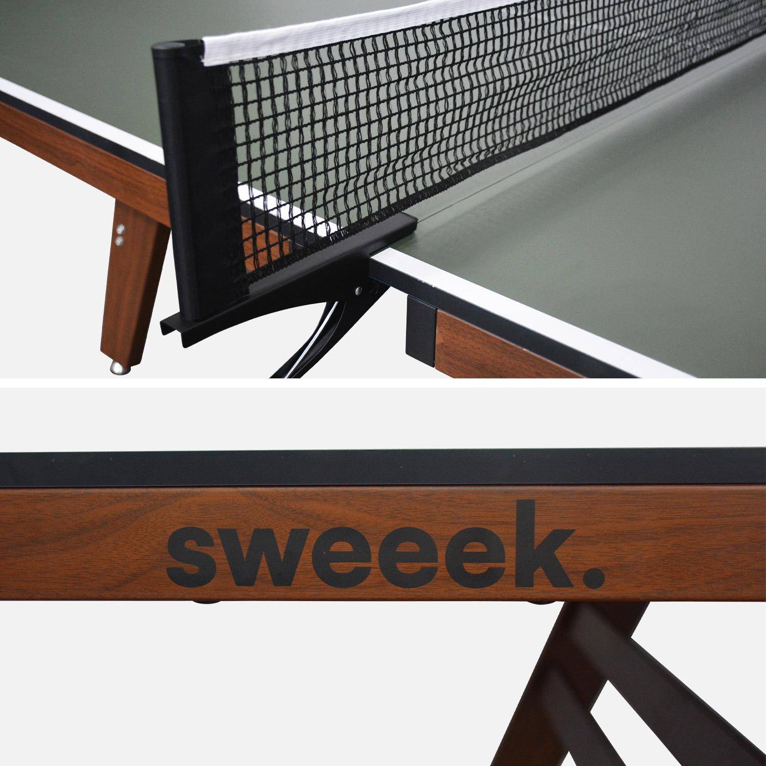 Mesa de ping pong interior deluxe con 2 raquetas y 3 pelotas, Mesa de ping pong deluxe, Verde kaki, 274x152.5x76 cm,sweeek,Photo3