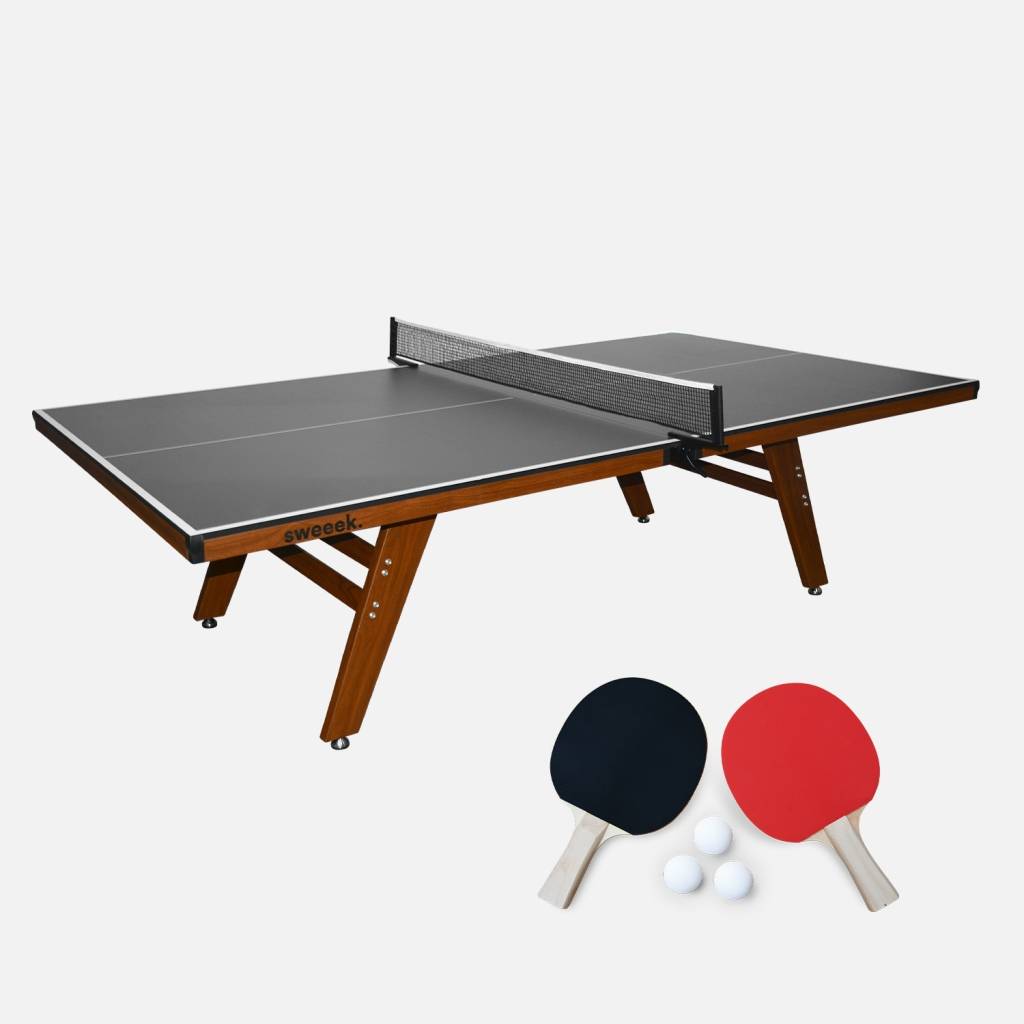 Mesa de ping pong interior deluxe con 2 raquetas y 3 pelotas, Gris
