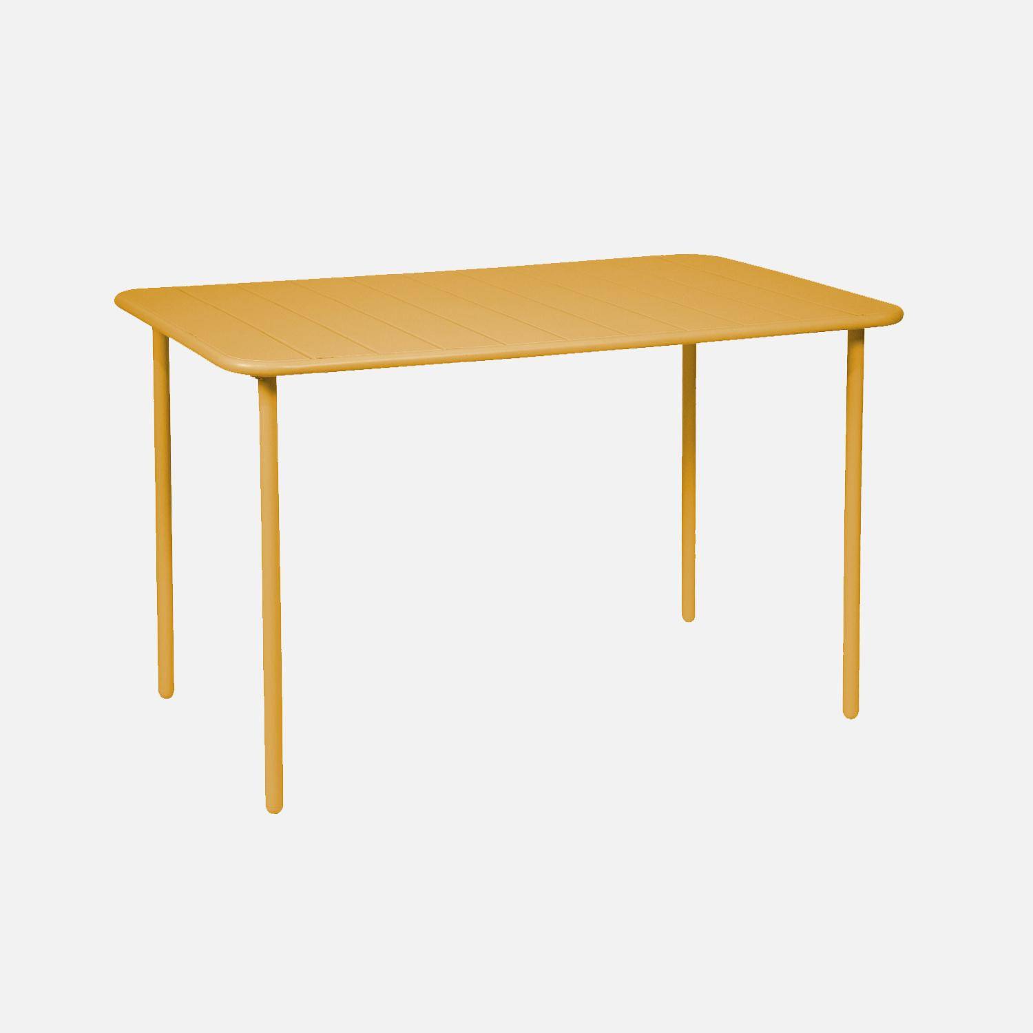 Gartentisch aus Stahl 4 Plätze, rostschutzbehandelt, Latten und abgerundete Kanten, ocker, 120 x 70 cm - Amelia,sweeek,Photo4