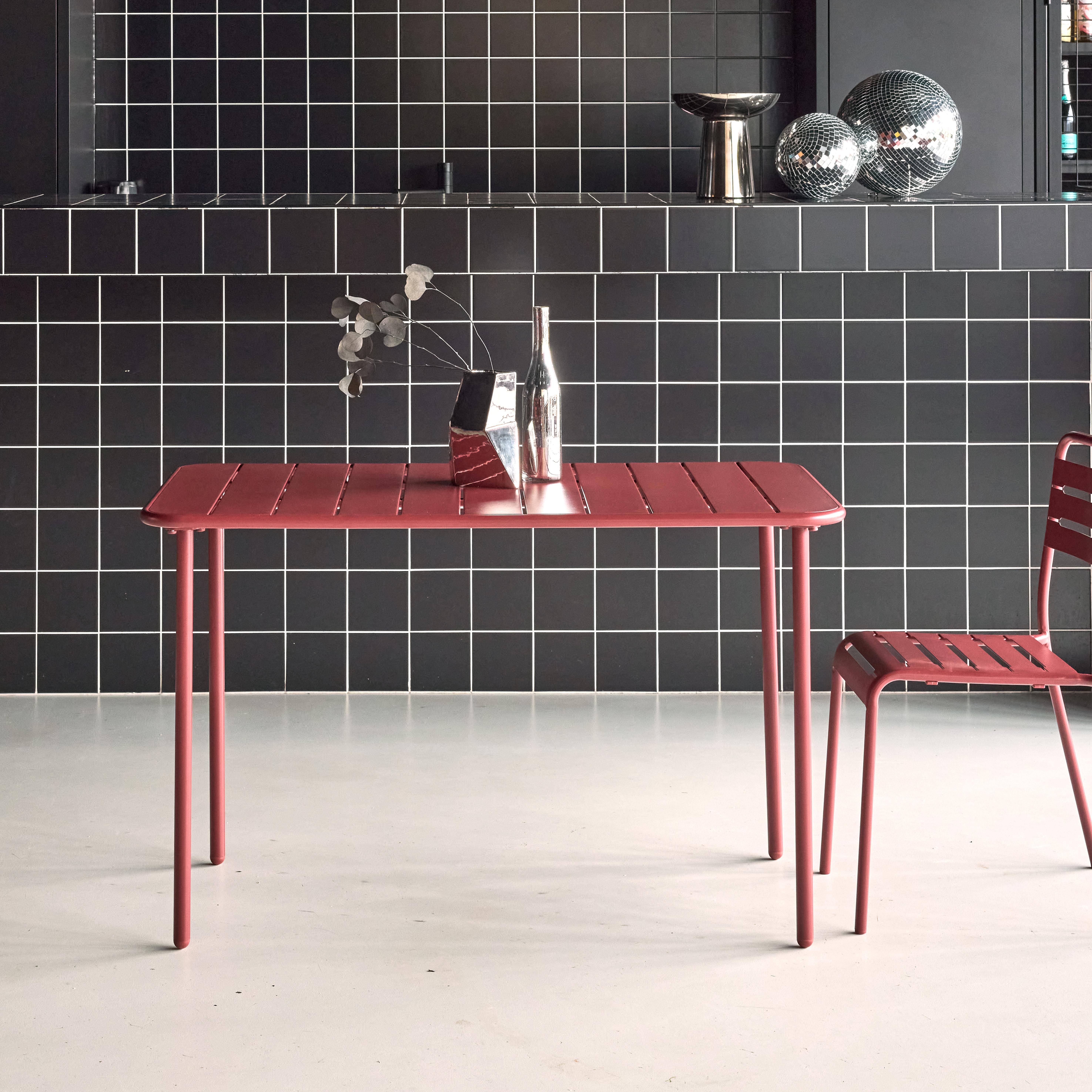 Gartentisch aus Stahl 4 Plätze, rostschutzbehandelt, Latten und abgerundete Kanten, siena, 120 x 70 cm - Amelia Photo1