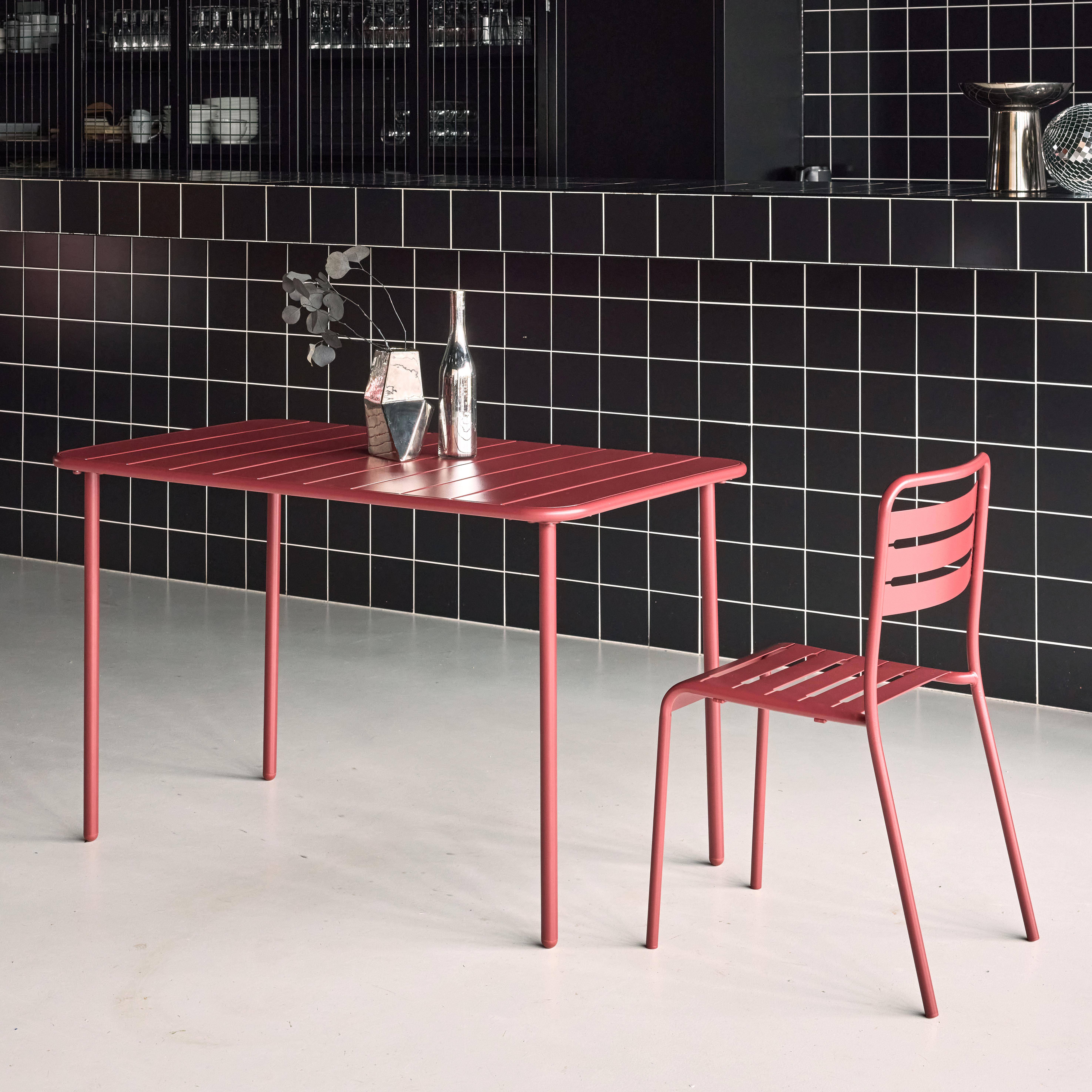 Gartentisch aus Stahl 4 Plätze, rostschutzbehandelt, Latten und abgerundete Kanten, siena, 120 x 70 cm - Amelia,sweeek,Photo2