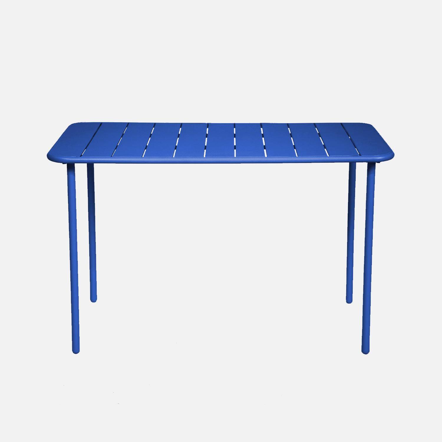 Table de jardin métal 4 places, bleu électrique, Amelia, 120x70cm, traitement antirouille, lattes et bords arrondis ,sweeek,Photo3