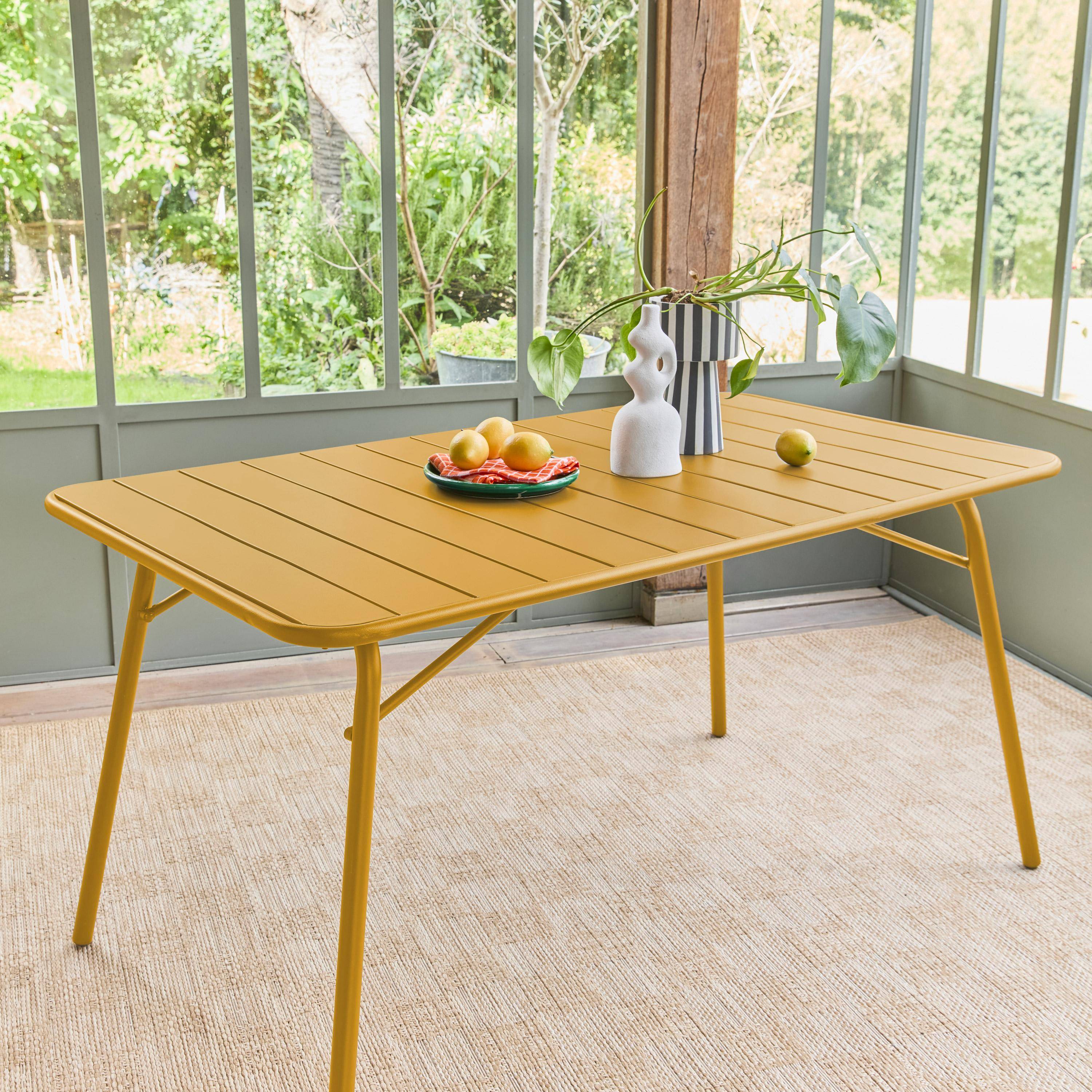 Mesa de jardín plegable de metal  140cm, 6 plazas Ocre - 141.2x80x72.5 cm Photo1