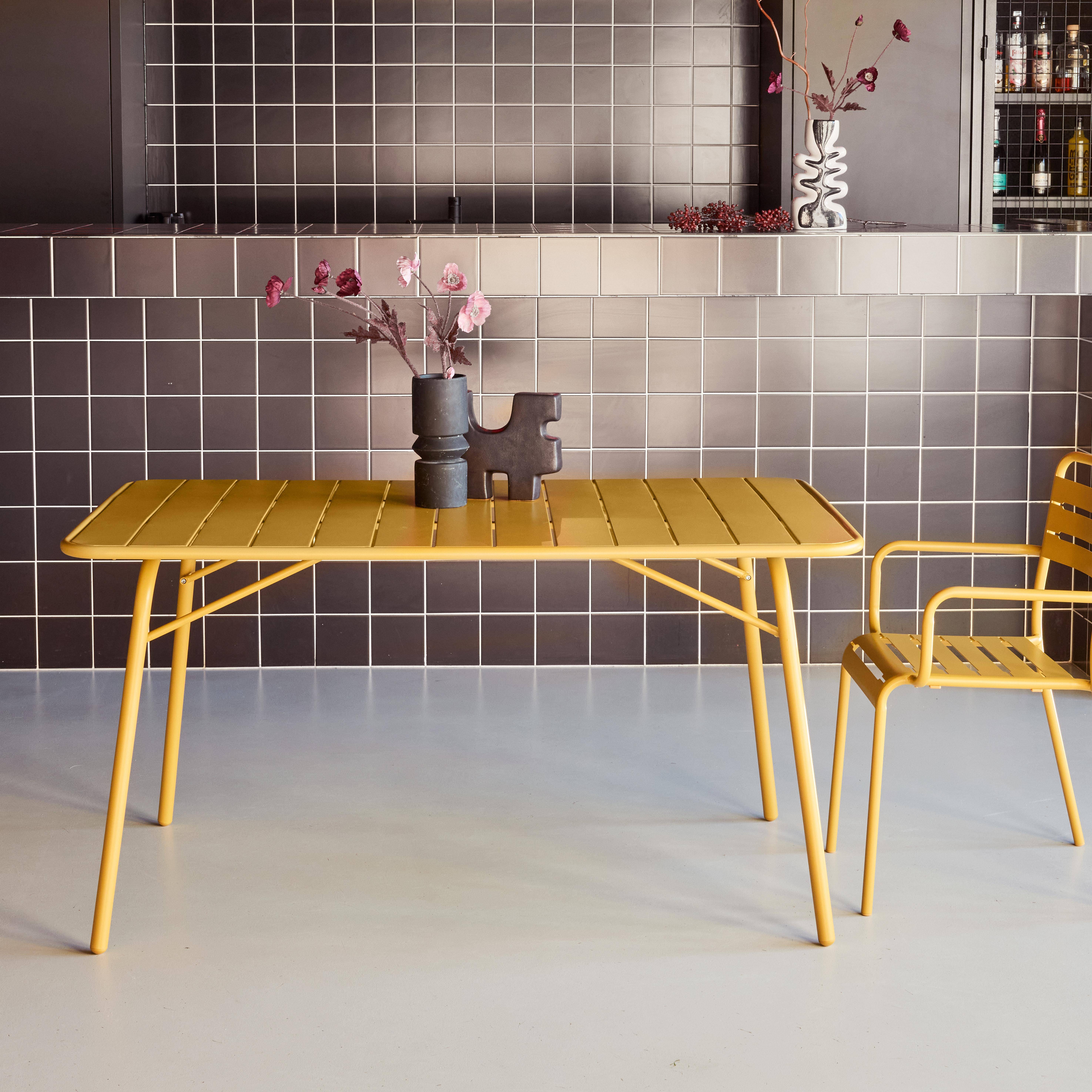 Table de jardin pliante métal 6 places, ocre, Amelia, 140x80cm, traitement antirouille, lattes et bords arrondis,sweeek,Photo1