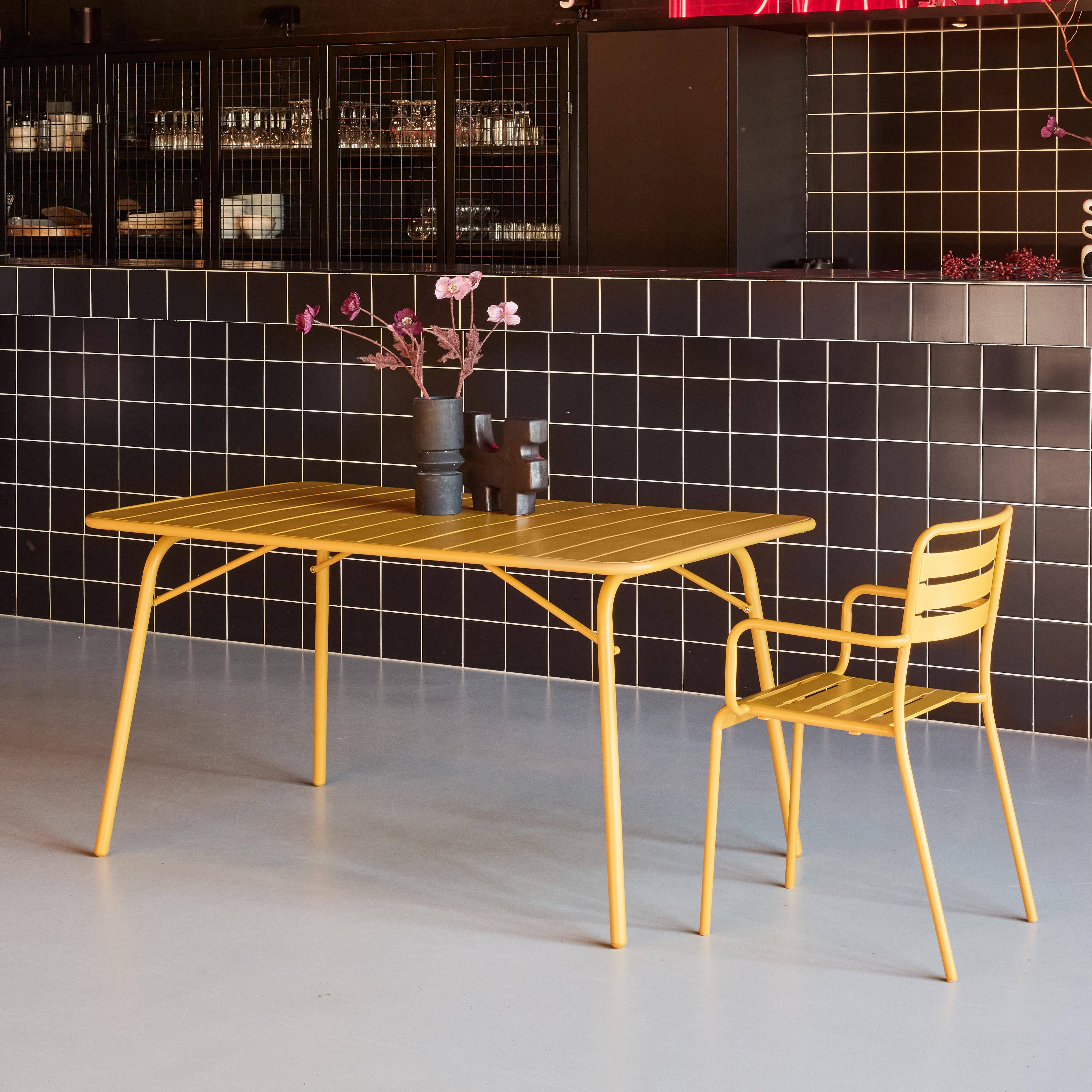 Table de jardin pliante métal 6 places, ocre, Amelia, 140x80cm, traitement antirouille, lattes et bords arrondis Photo2