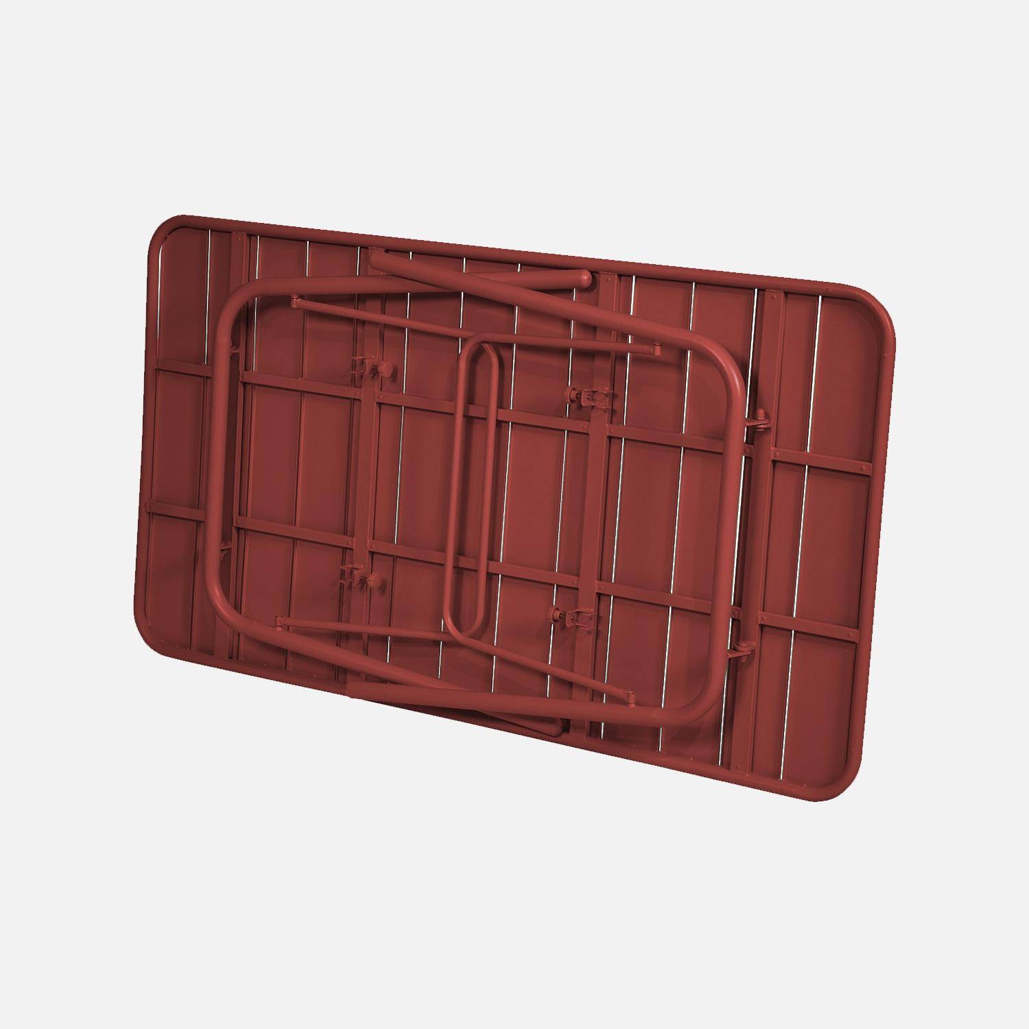 Table de jardin pliante métal 6 places, terre de sienne, Amelia, 140x80cm, traitement antirouille, lattes et bords arrondis Photo4