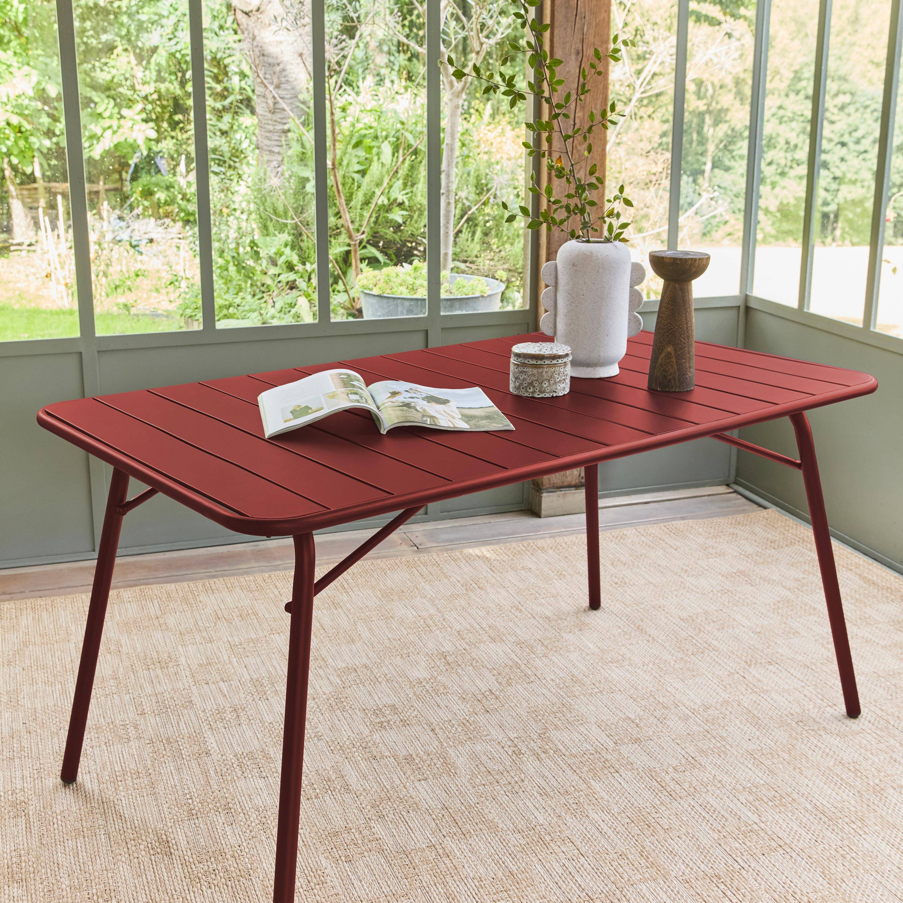 Klappbarer Gartentisch aus Stahl 6 Plätze, rostschutzbehandelt, Latten und abgerundete Kanten, siena,140 x 80 cm - Amelia Photo1