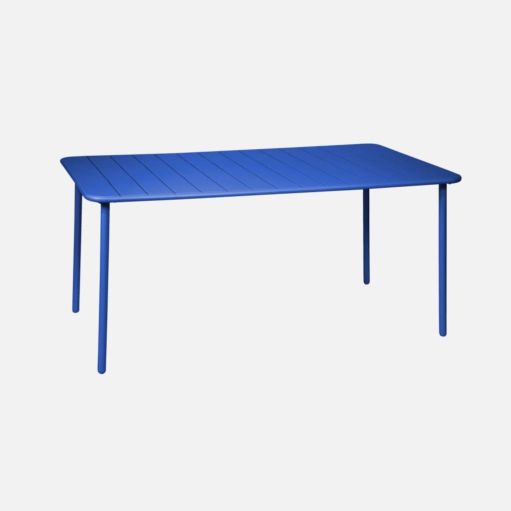 Table de jardin métal 6-8 places, bleu klein