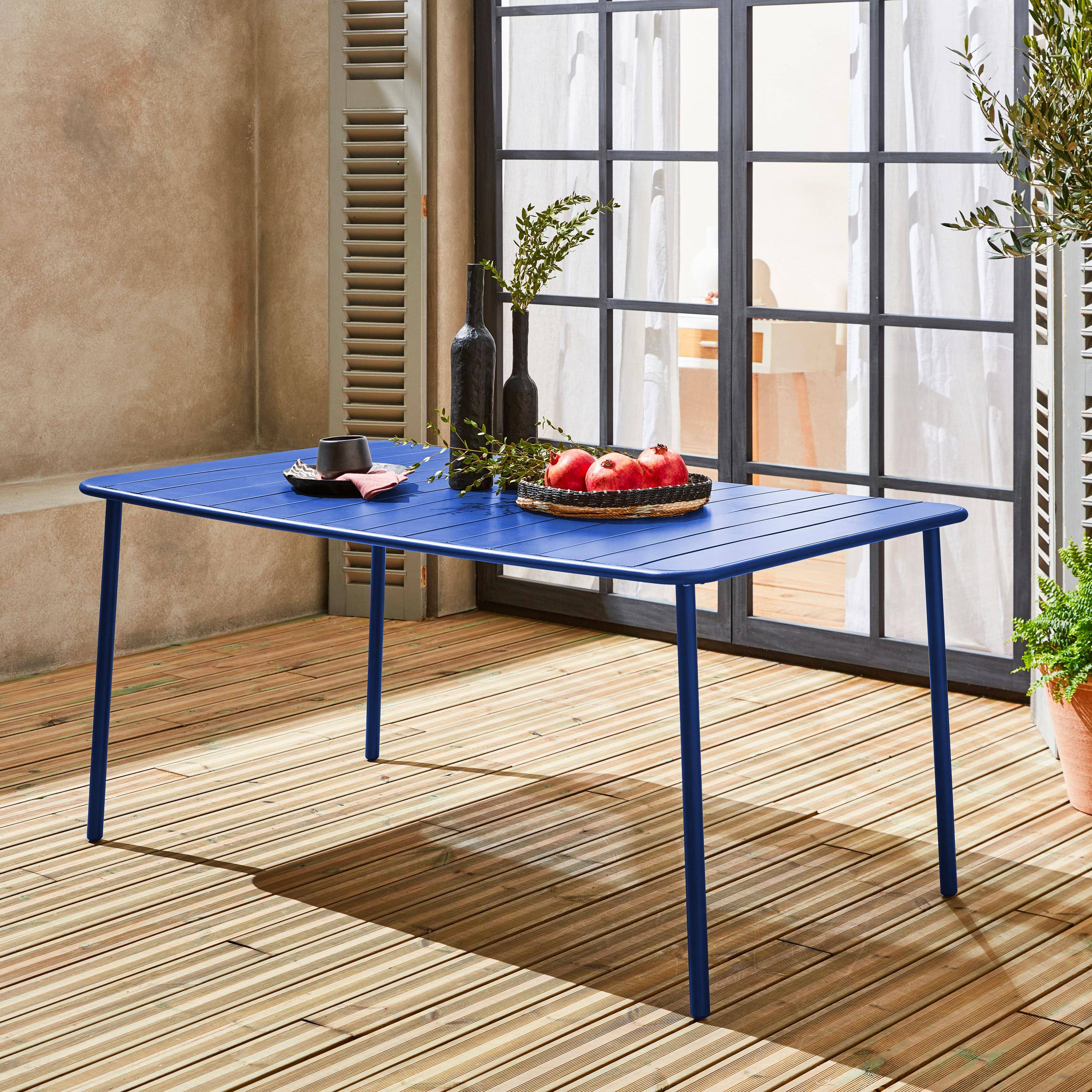 Mesa de jardim bistrô em aço, 6-8 lugares, 160cm Azul elétrico - 160x90x72.5 cm Photo1