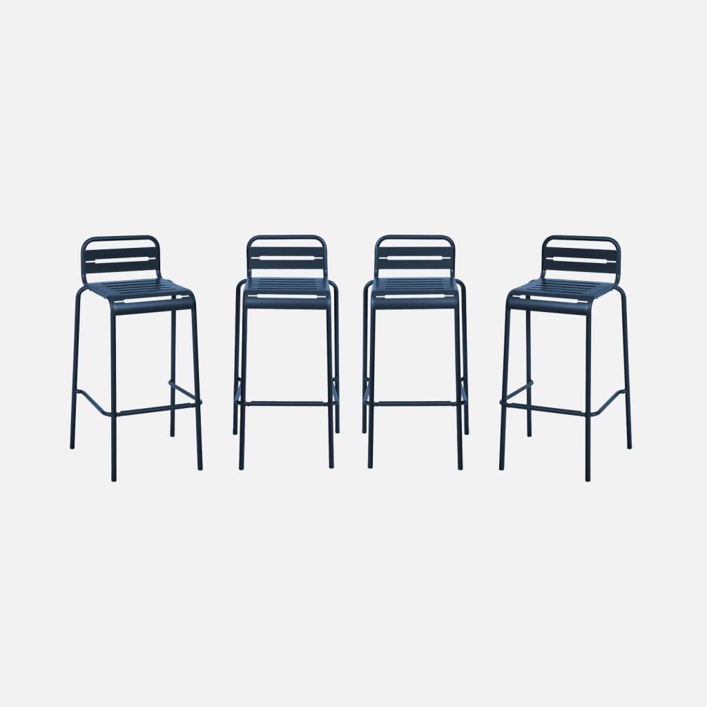 Lot de 4 chaises hautes de jardin, bleu marine