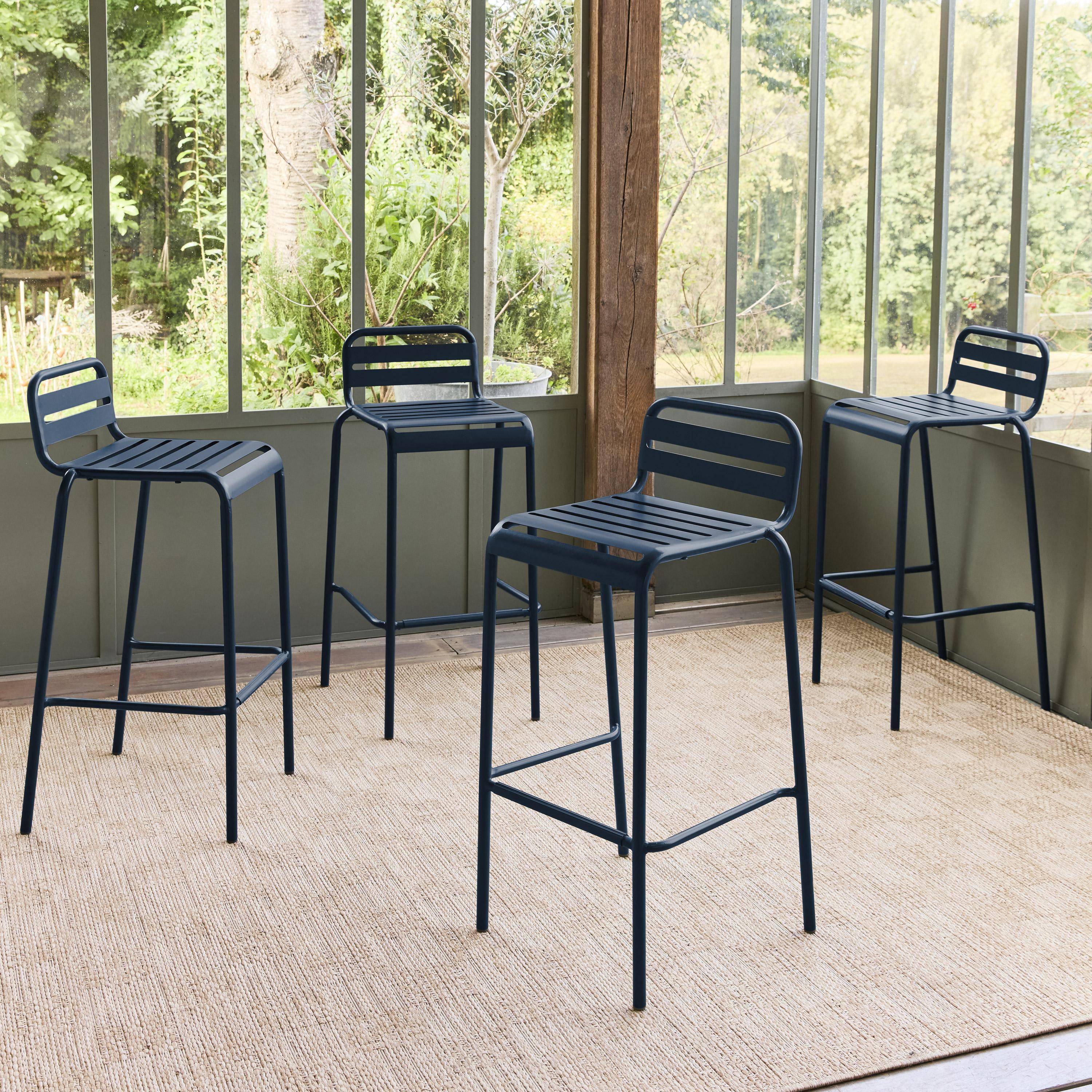 Hoge tuinstoelen metaal (set van 4) marineblauw 44 x 41 x 85cm - Amélia Photo1