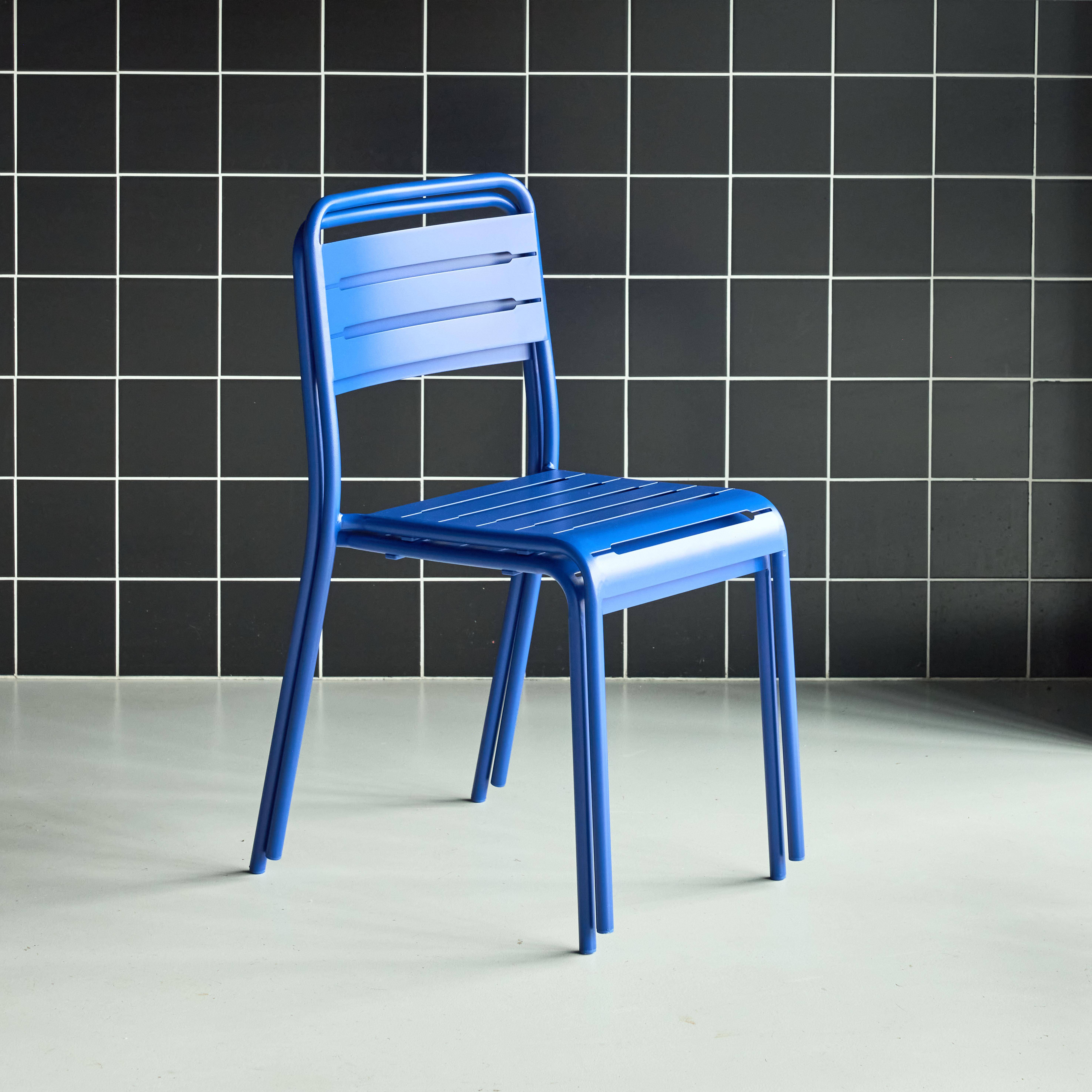 Set di 2 sedie da giardino in acciaio, Amelia, Blu intenso, 44x52x79 cm,sweeek,Photo2