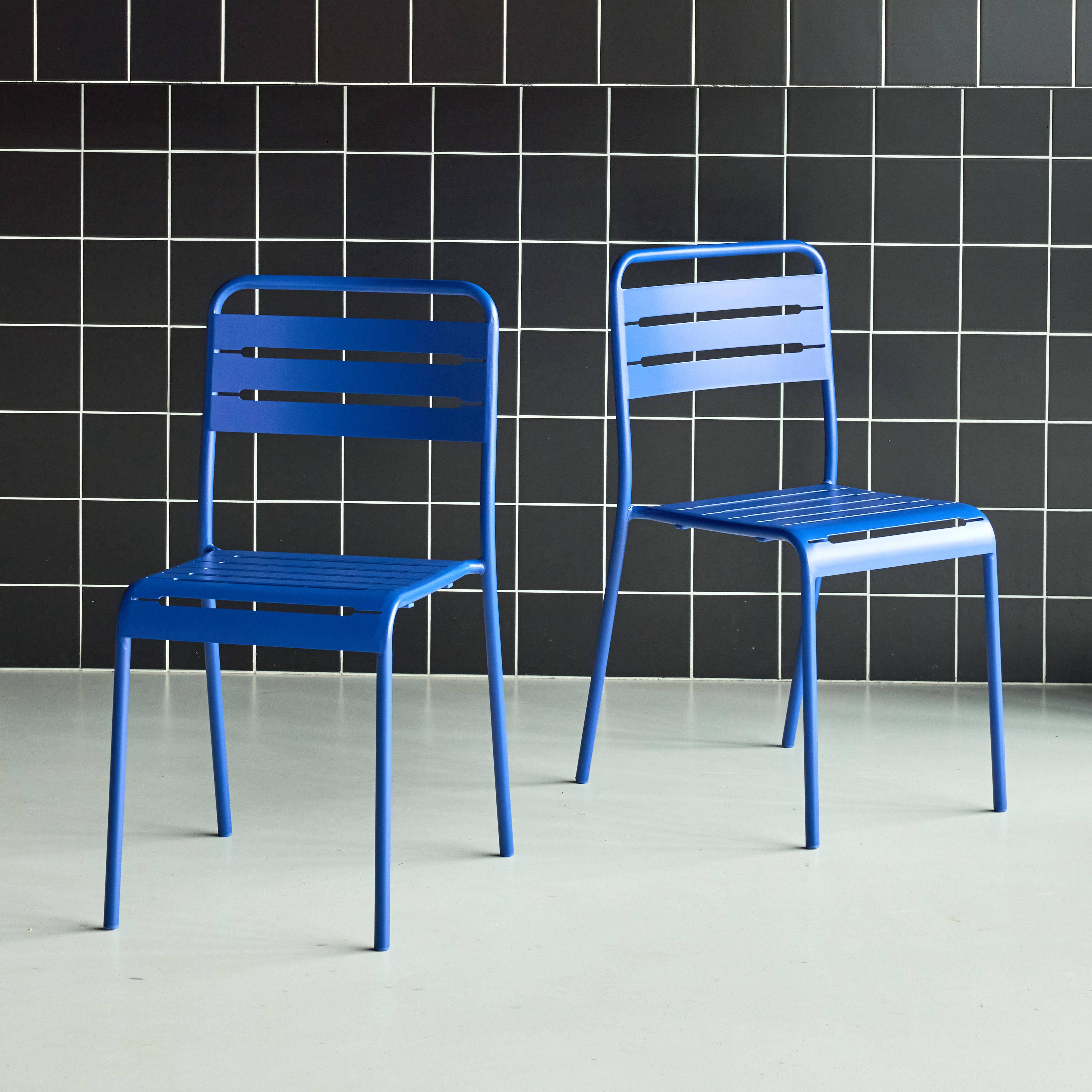 Set di 2 sedie da giardino in acciaio, Amelia, Blu intenso, 44x52x79 cm,sweeek,Photo1