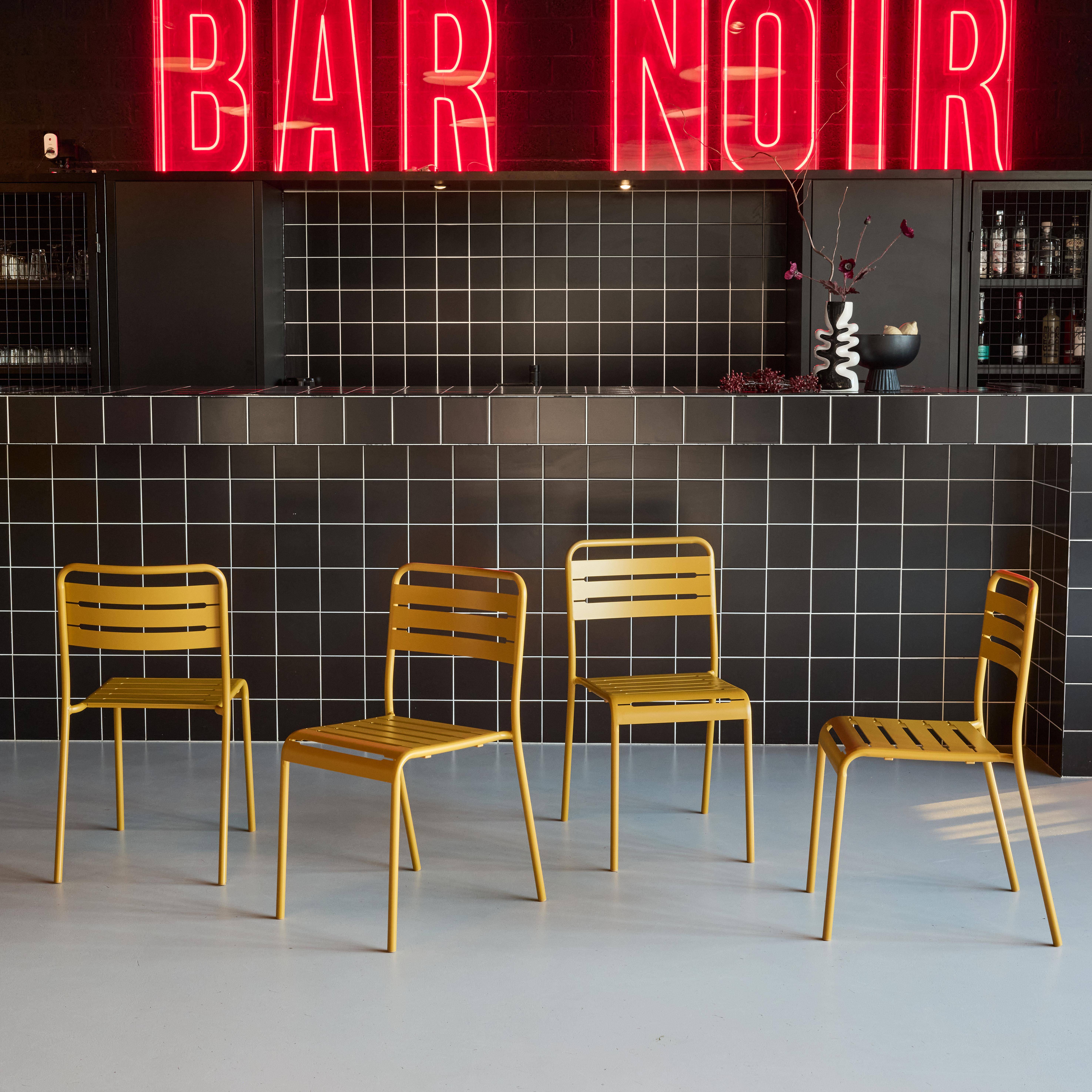 Set of 4 stackable steel garden chairs Yellow Ochre 44x52x79 cm - Amelia,sweeek,Photo2