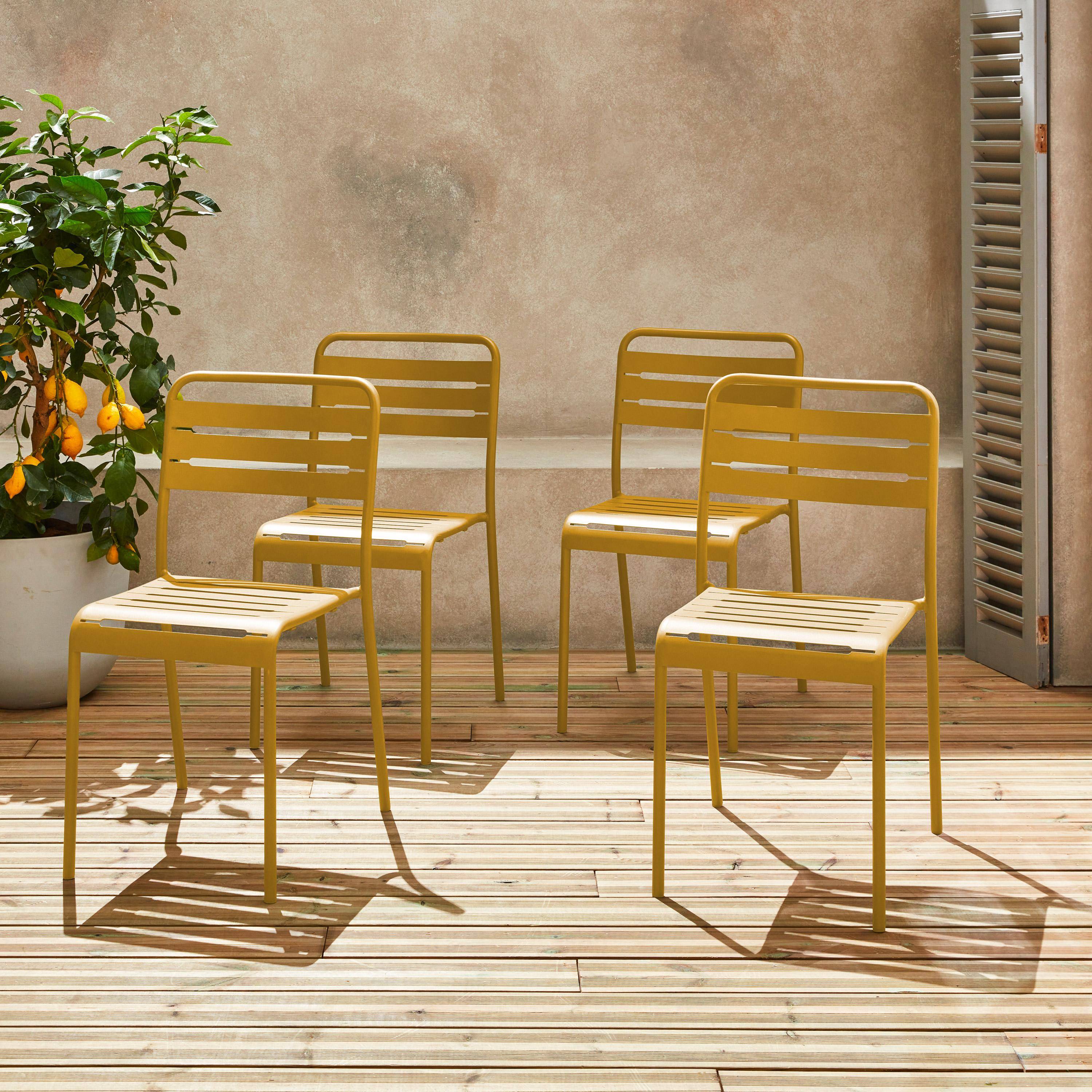 Set of 4 stackable steel garden chairs Yellow Ochre 44x52x79 cm - Amelia Photo1