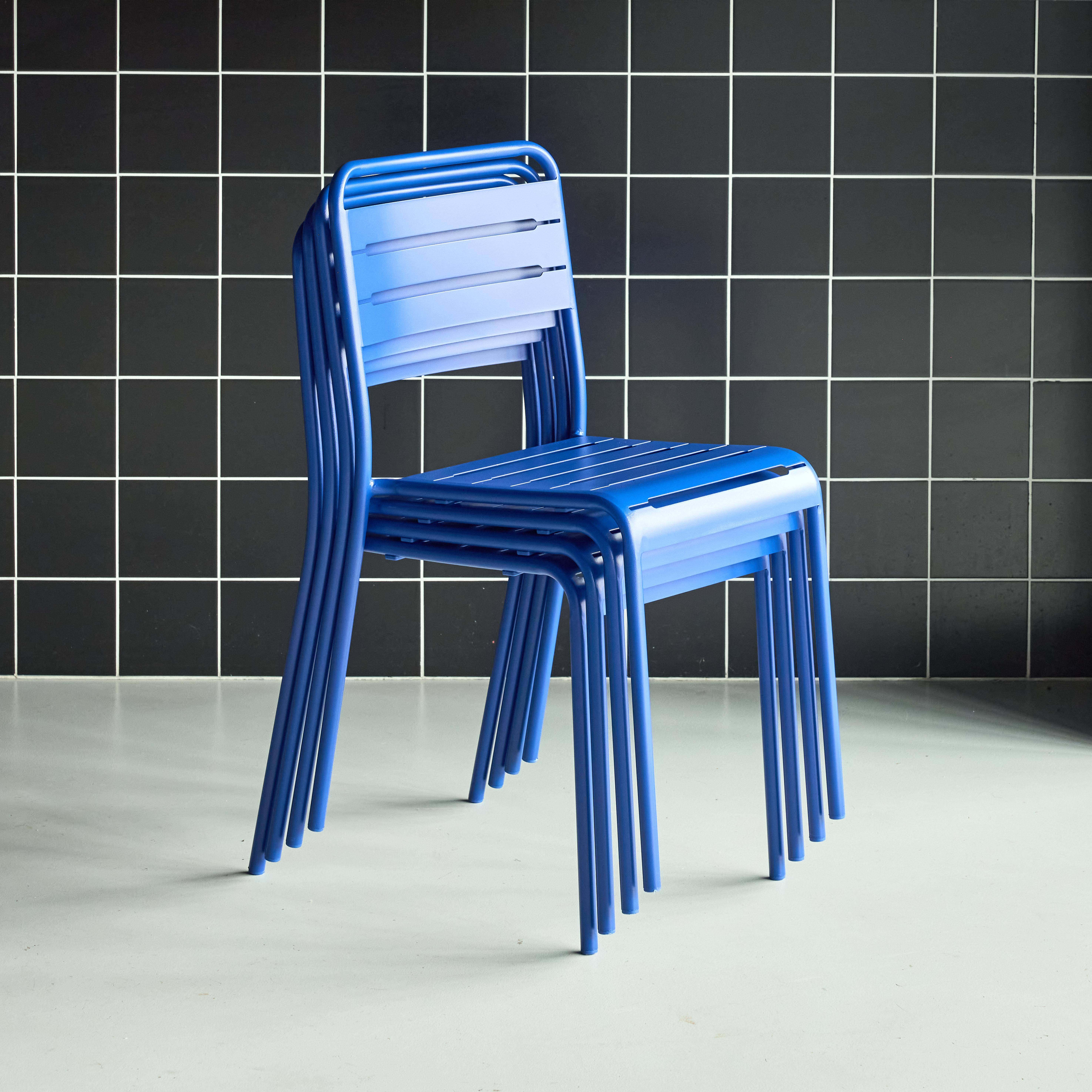 Cadeira de jardim em aço, set de 4, Amelia, Azul intenso, 44x52x79 cm Photo2