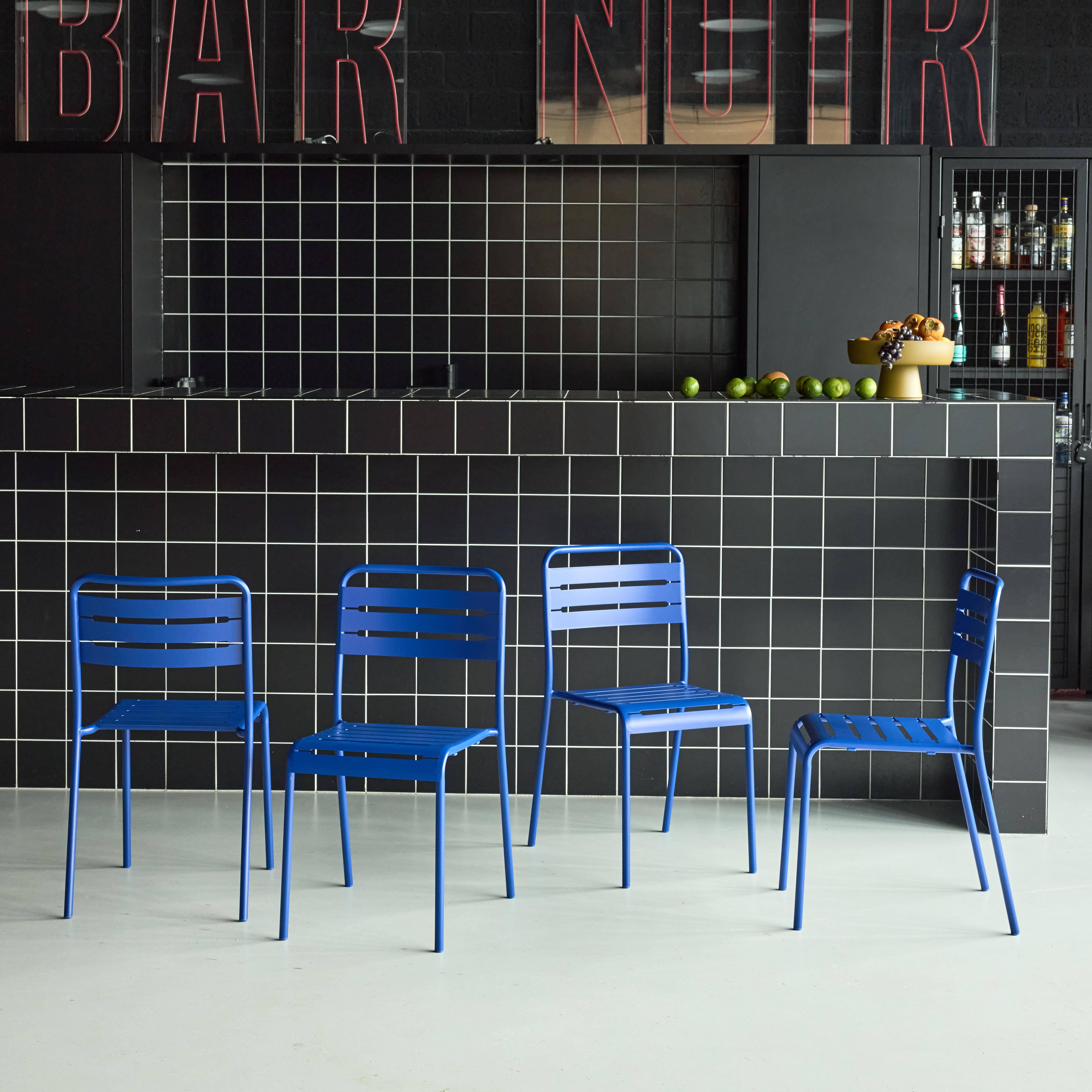 Set of 4 stackable steel garden chairs, Amelia, electric blue, 44x52x79 cm,sweeek,Photo2