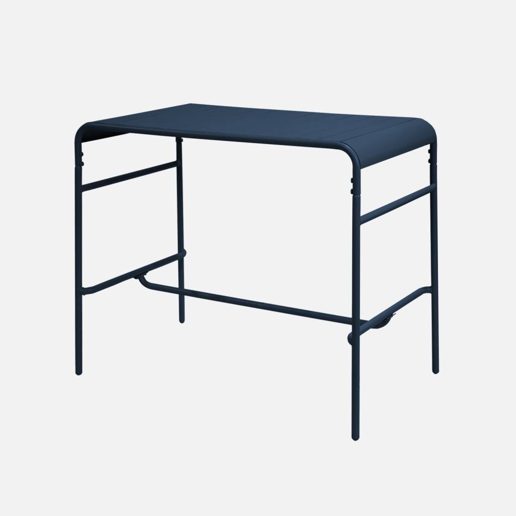 Table haute de jardin métal 4 places, bleu marine