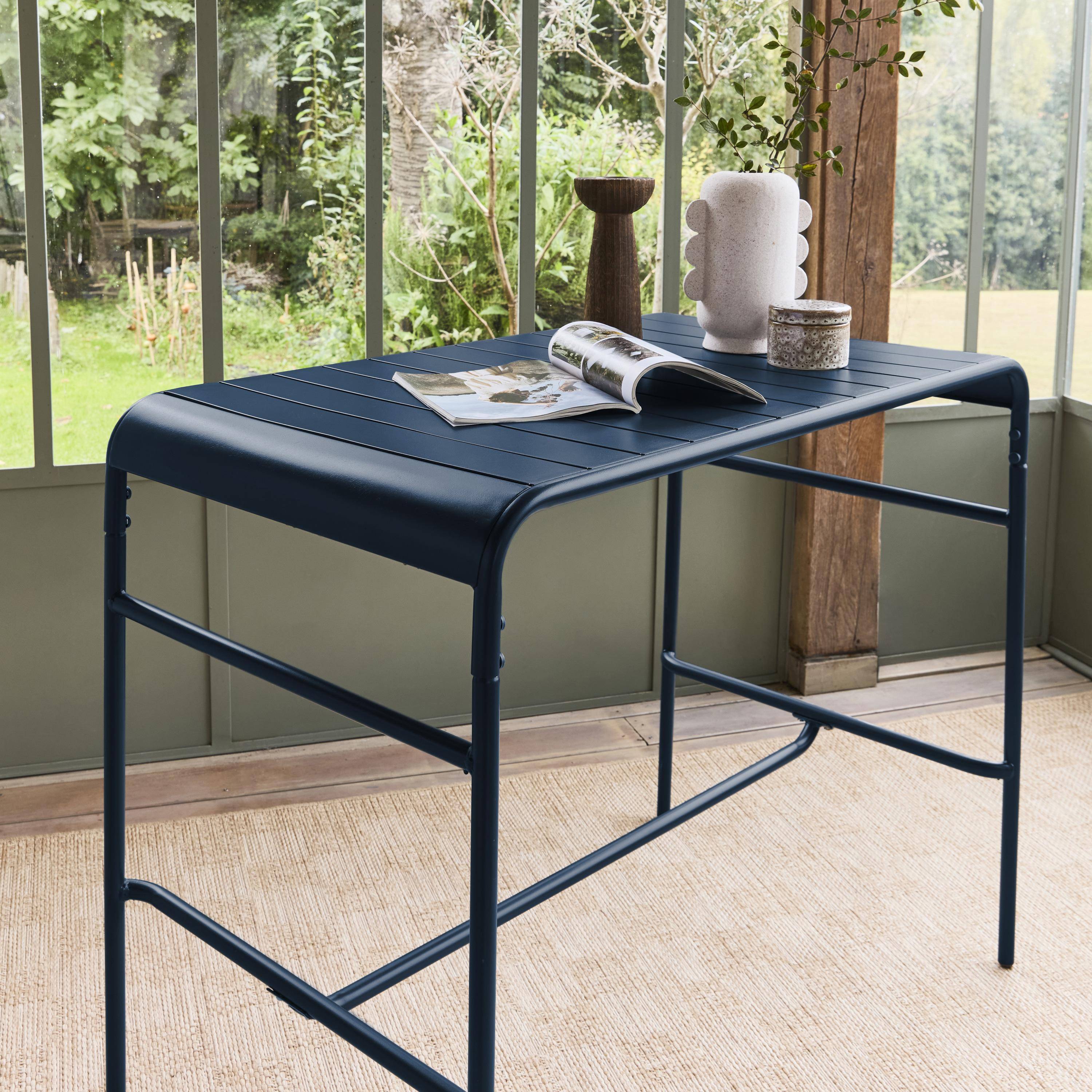 4-seater metal garden bar table Marine blue 120x70x95 cm - Amelia 120cm Photo1