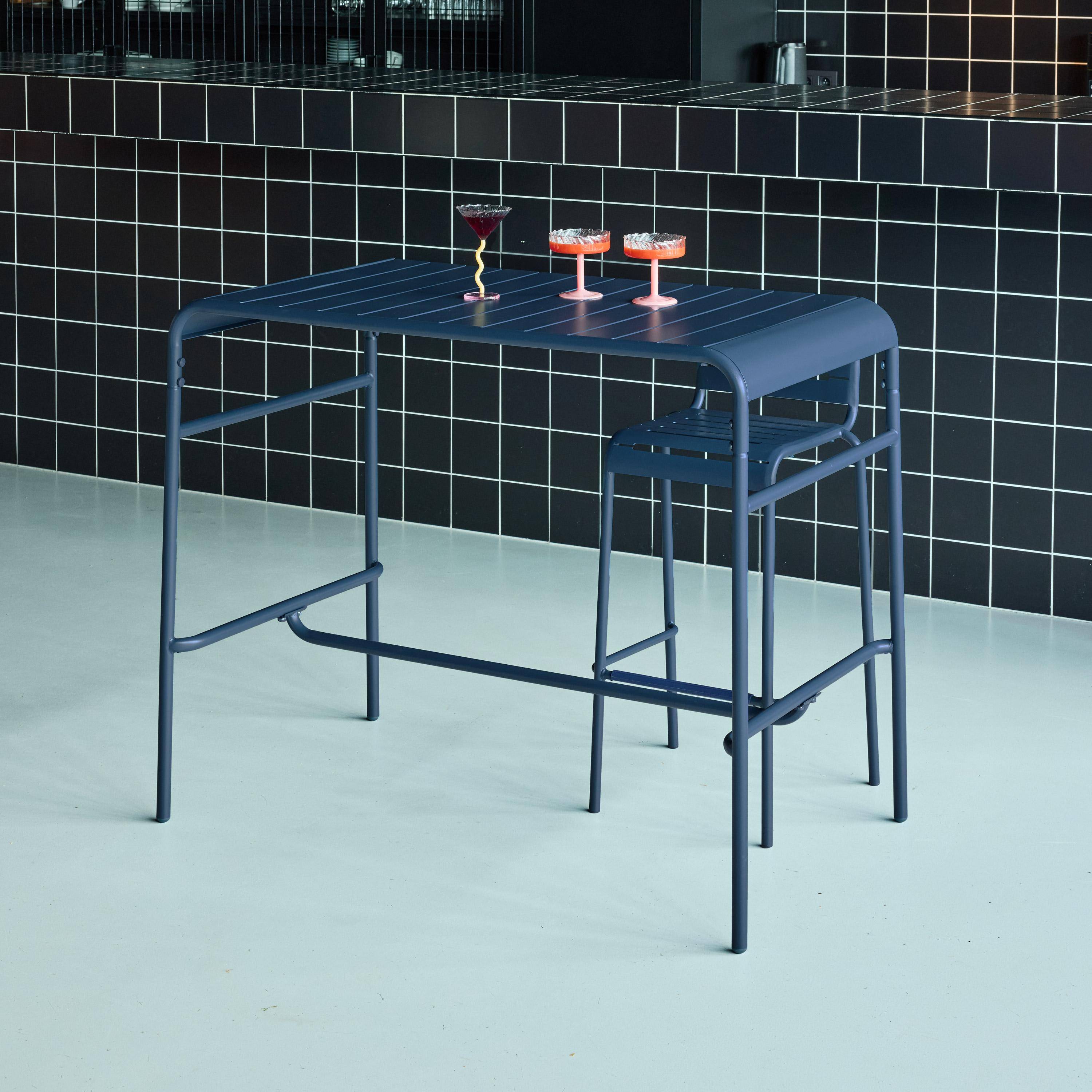 Hoge tuintafel 4 plaatsen metaal marineblauw 120 x 70 x 95 cm - Amélia Photo3