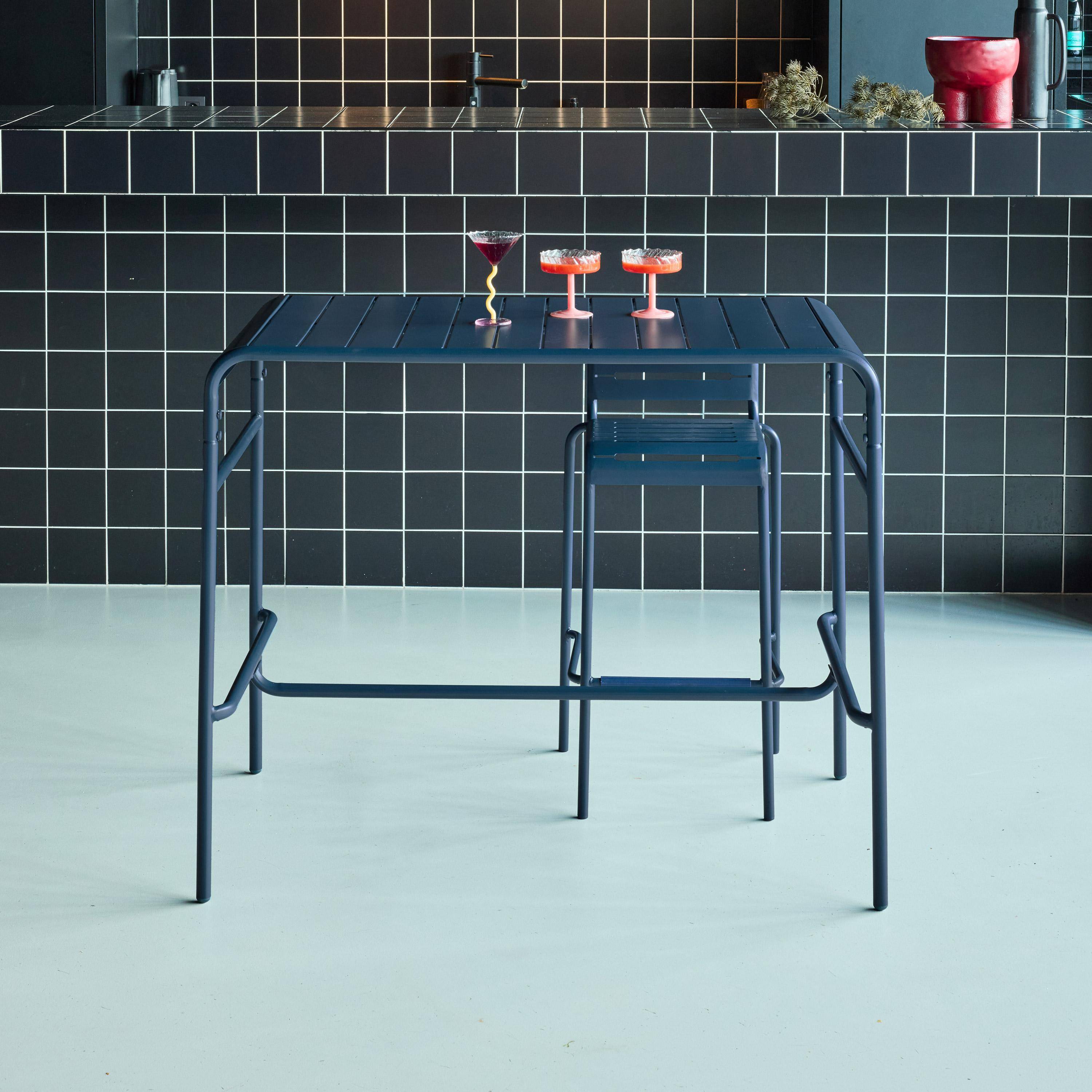 Hoge tuintafel 4 plaatsen metaal marineblauw 120 x 70 x 95 cm - Amélia,sweeek,Photo2