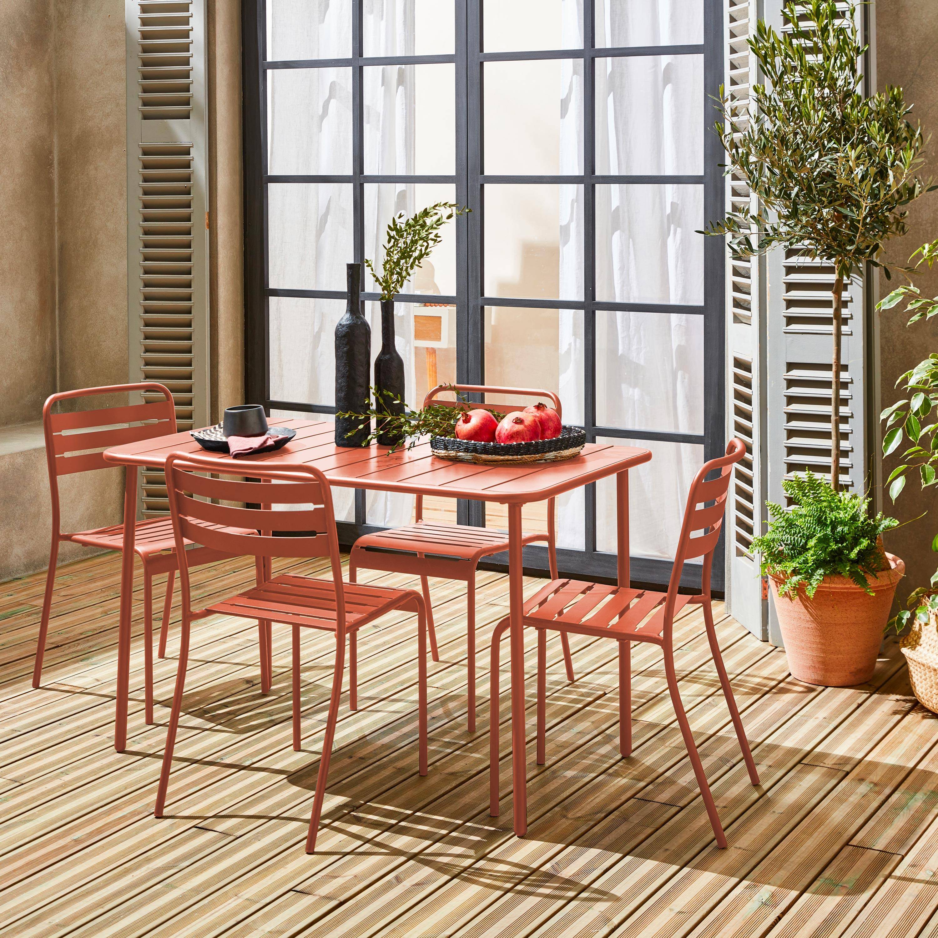 Gartentisch + 4 Stühle aus Stahl, tomette, 120 x 70 x H 72,5 cm - Amelia,sweeek,Photo1