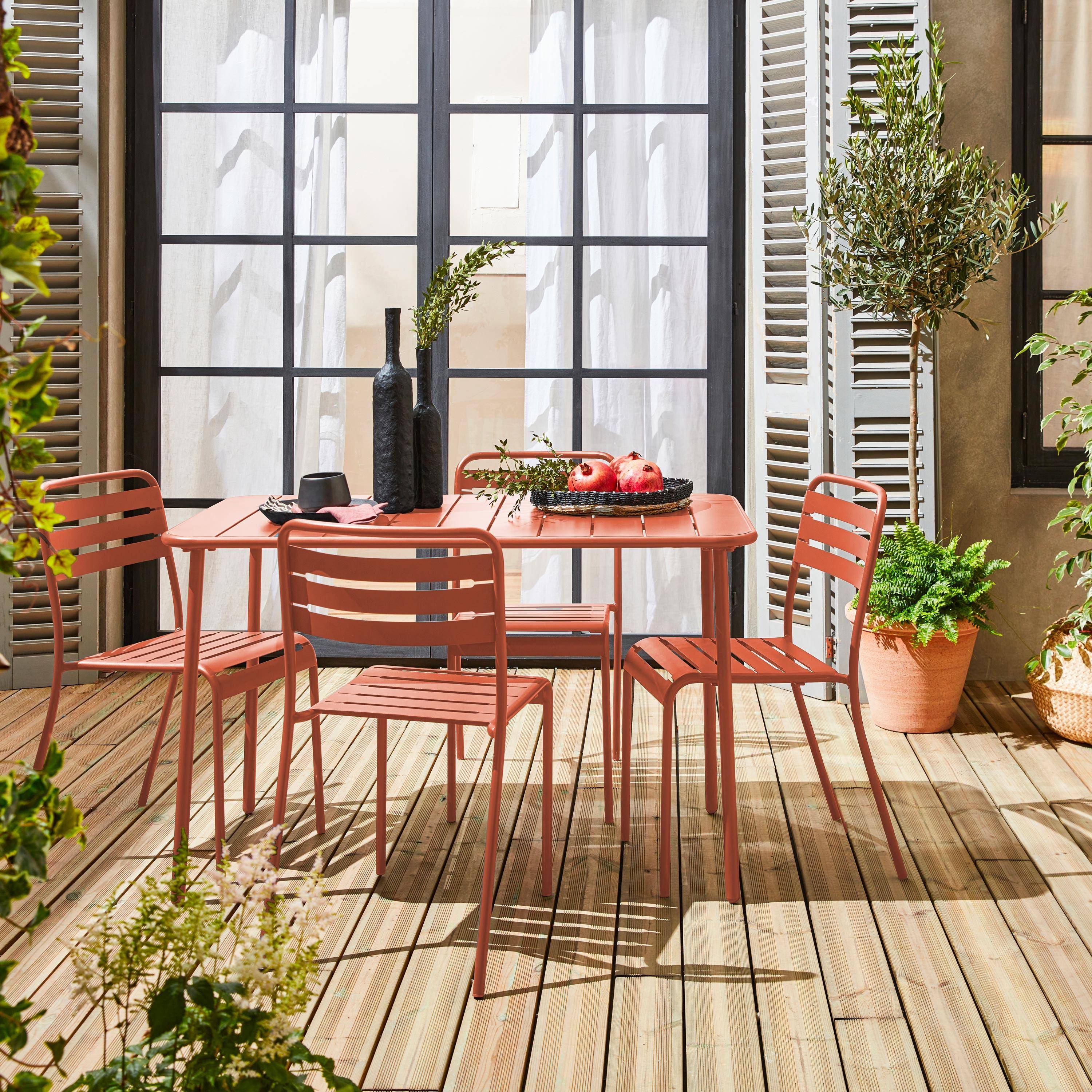 Gartentisch + 4 Stühle aus Stahl, tomette, 120 x 70 x H 72,5 cm - Amelia Photo2