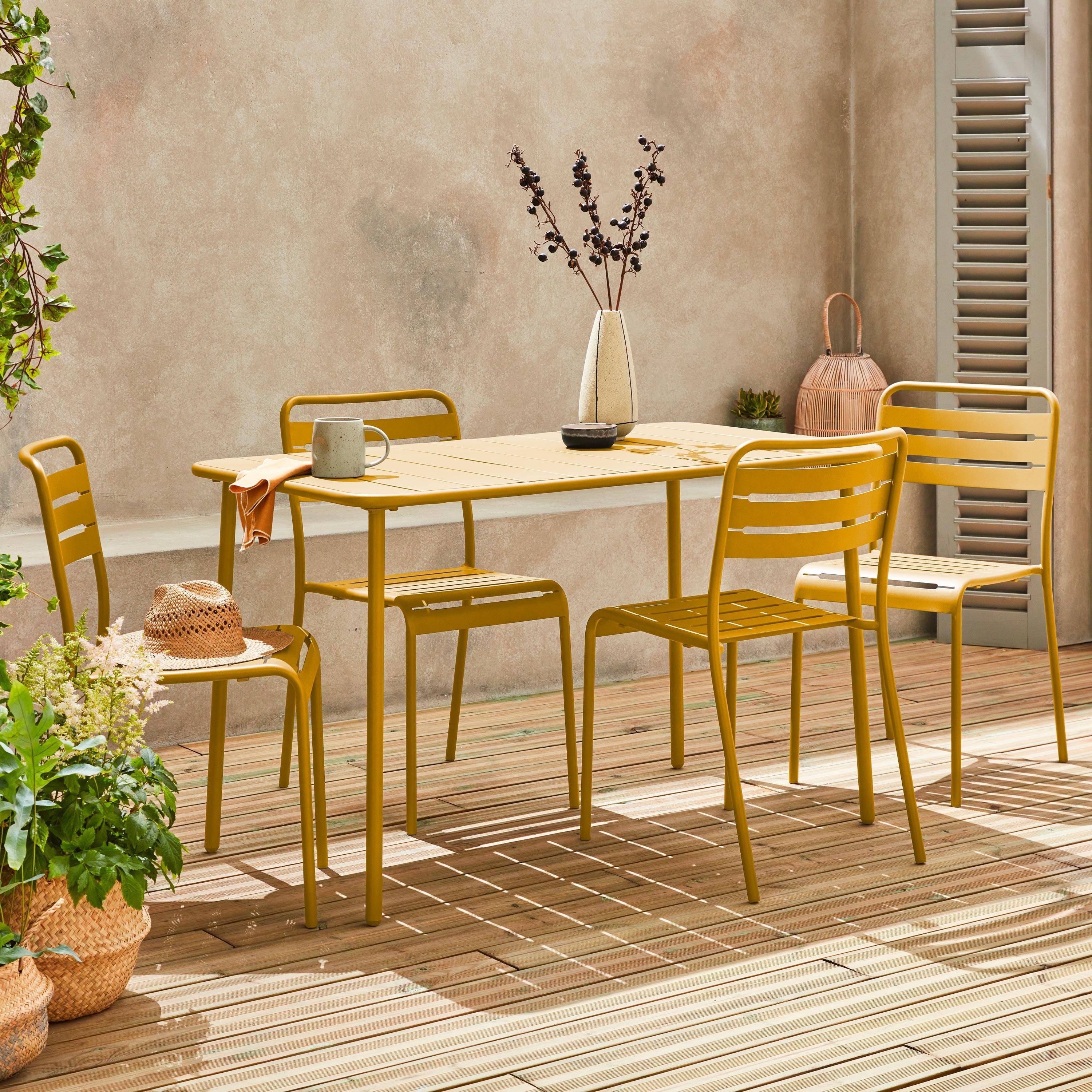 Gartentisch + 4 Stühle aus Stahl, ocker, 120 x 70 x H 72,5 cm - Amelia Photo1