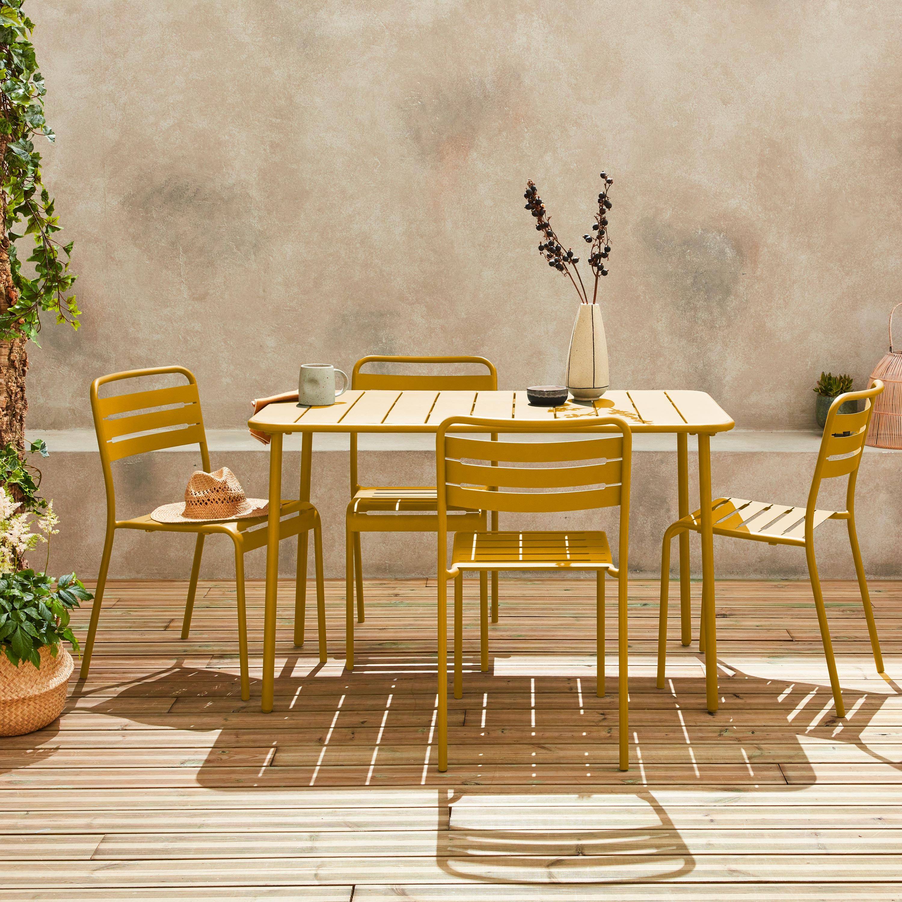 Gartentisch + 4 Stühle aus Stahl, ocker, 120 x 70 x H 72,5 cm - Amelia Photo2