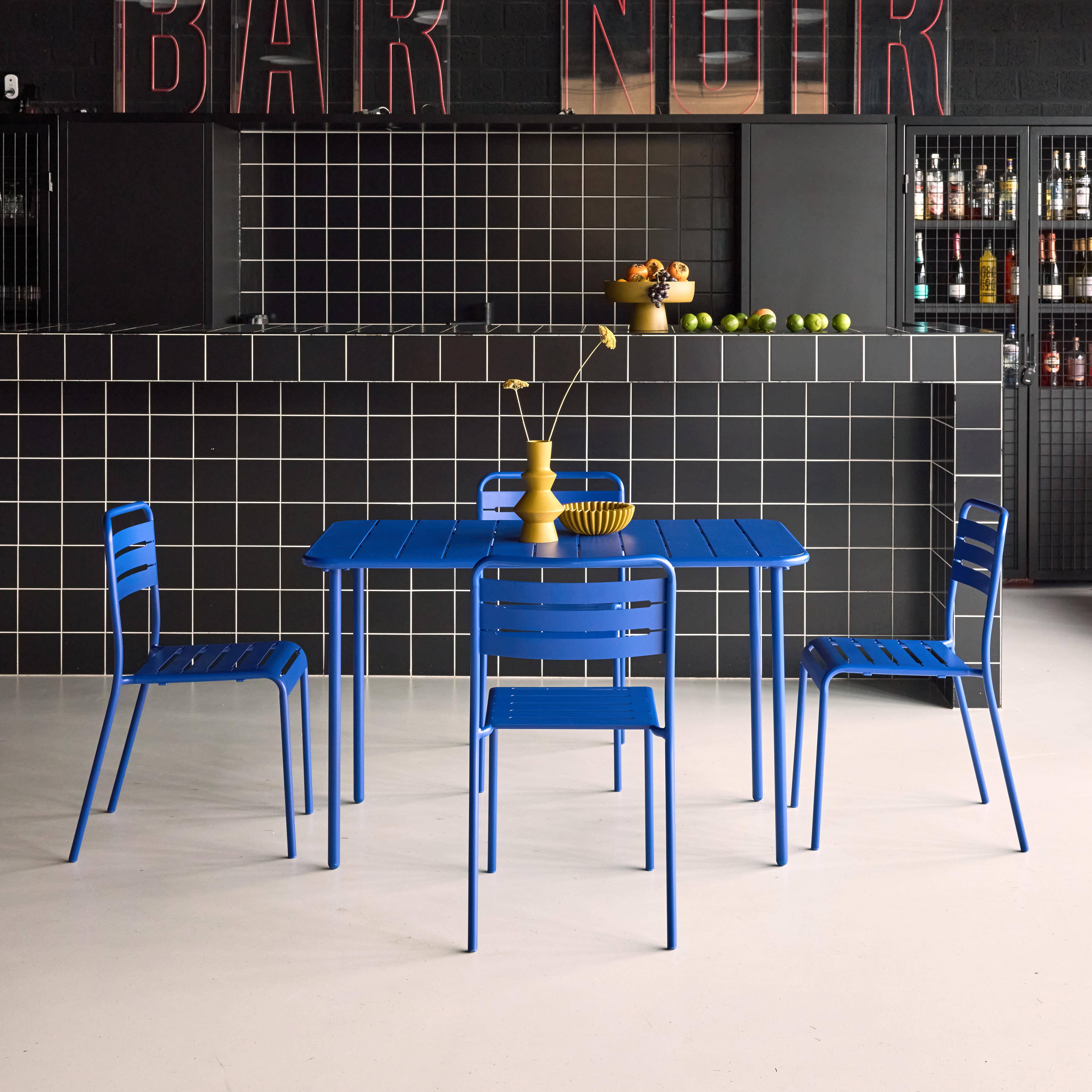 Tuintafel en 4 stoelen metaal elektrisch blauw 120 x 70 x 72,5 cm - Amélia,sweeek,Photo1